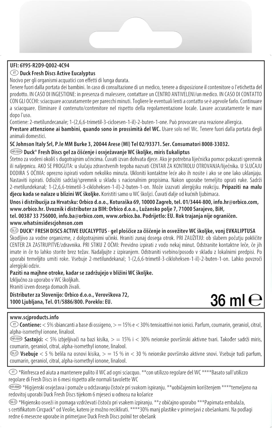 Duck Fresh Discs - Base per Dischi Gel Igienizzanti WC, Fragranza Eucalipto con agenti candeggianti - Confezione da 1 Applicatore e 6 Dischetti