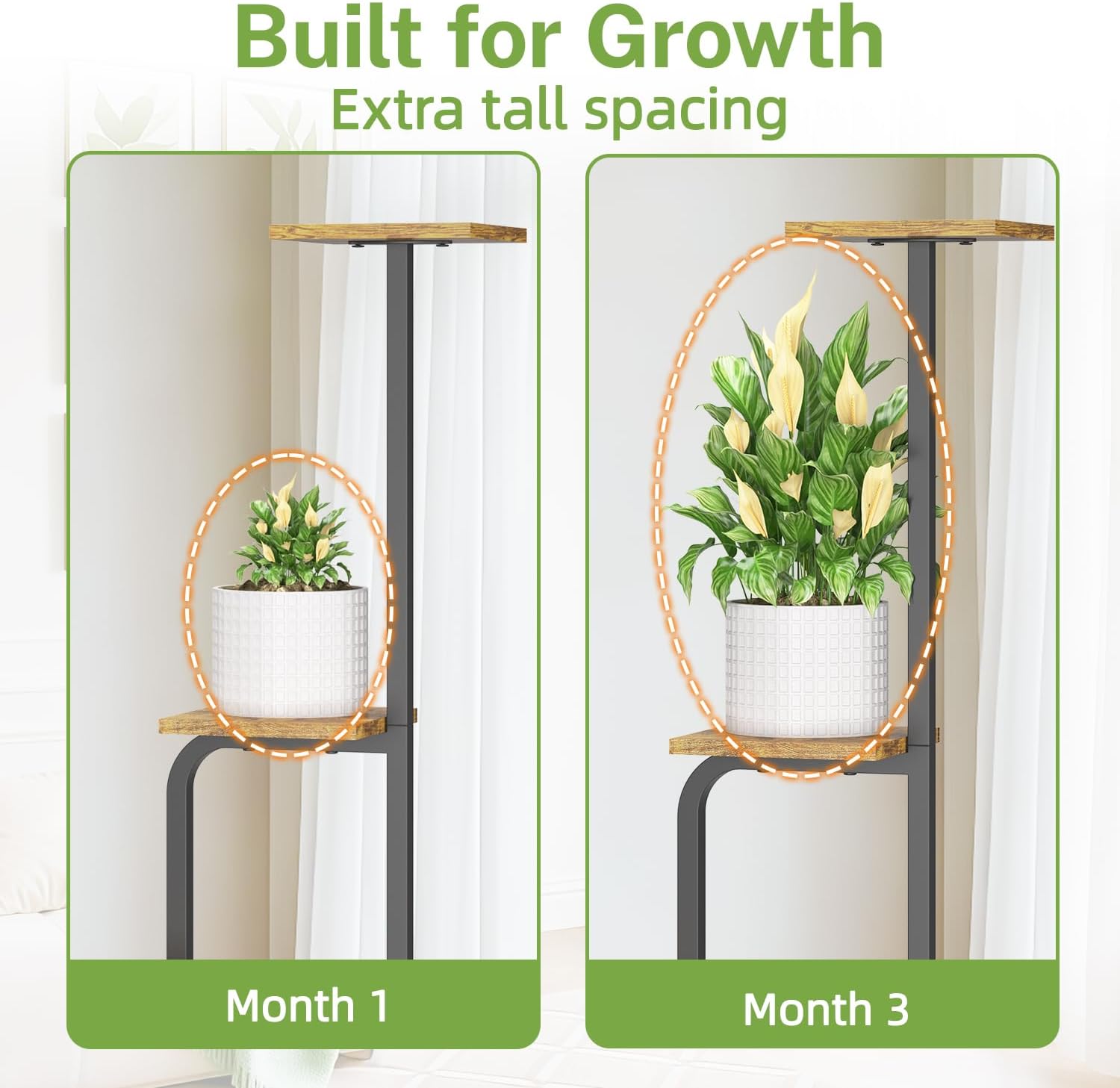 iDavosic.ly Tall Plant Stand Indoor, 4 Tier Corner Multiple Flower Holder Shelf with Wooden Trays, Space Saving Display Rack for Living Room Balcony Patio Porch Outdoor | Black & Brown