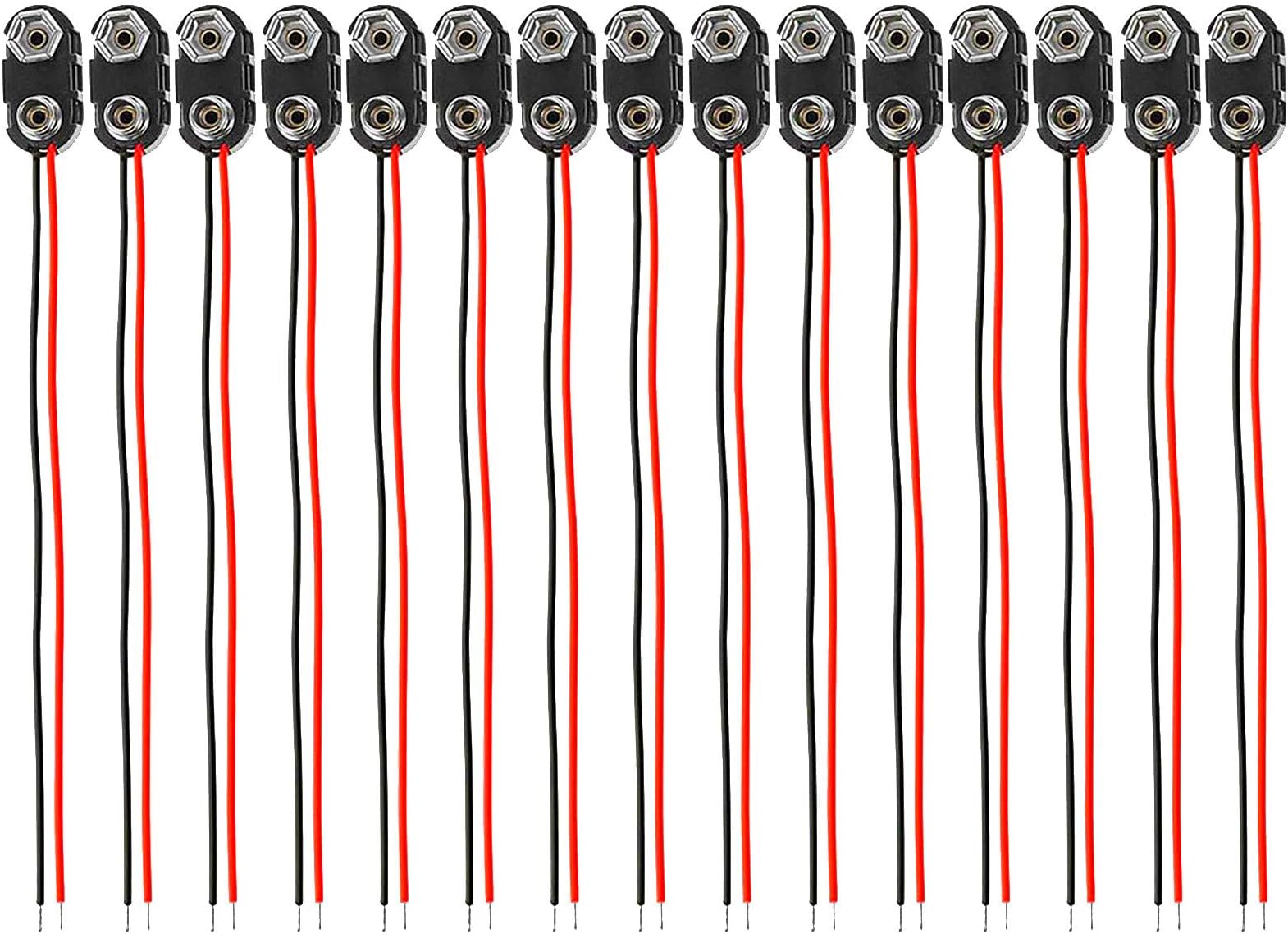 SIXQJZML 15Pcs I Type Black Red Short Cable Connection 9V Plastic Battery Clip Connector Buckle
