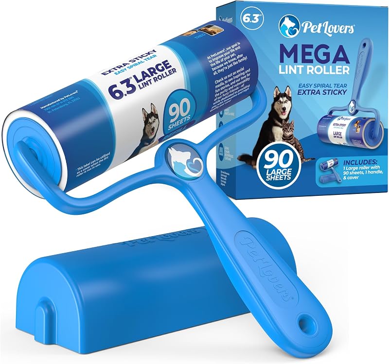 6.3" Large Lint Roller for Pet Hair Extra Sticky 90 Sheets, Ideal for Pet Hair Removal from Furniture & Clothes, Dog and Cat Lint Remover