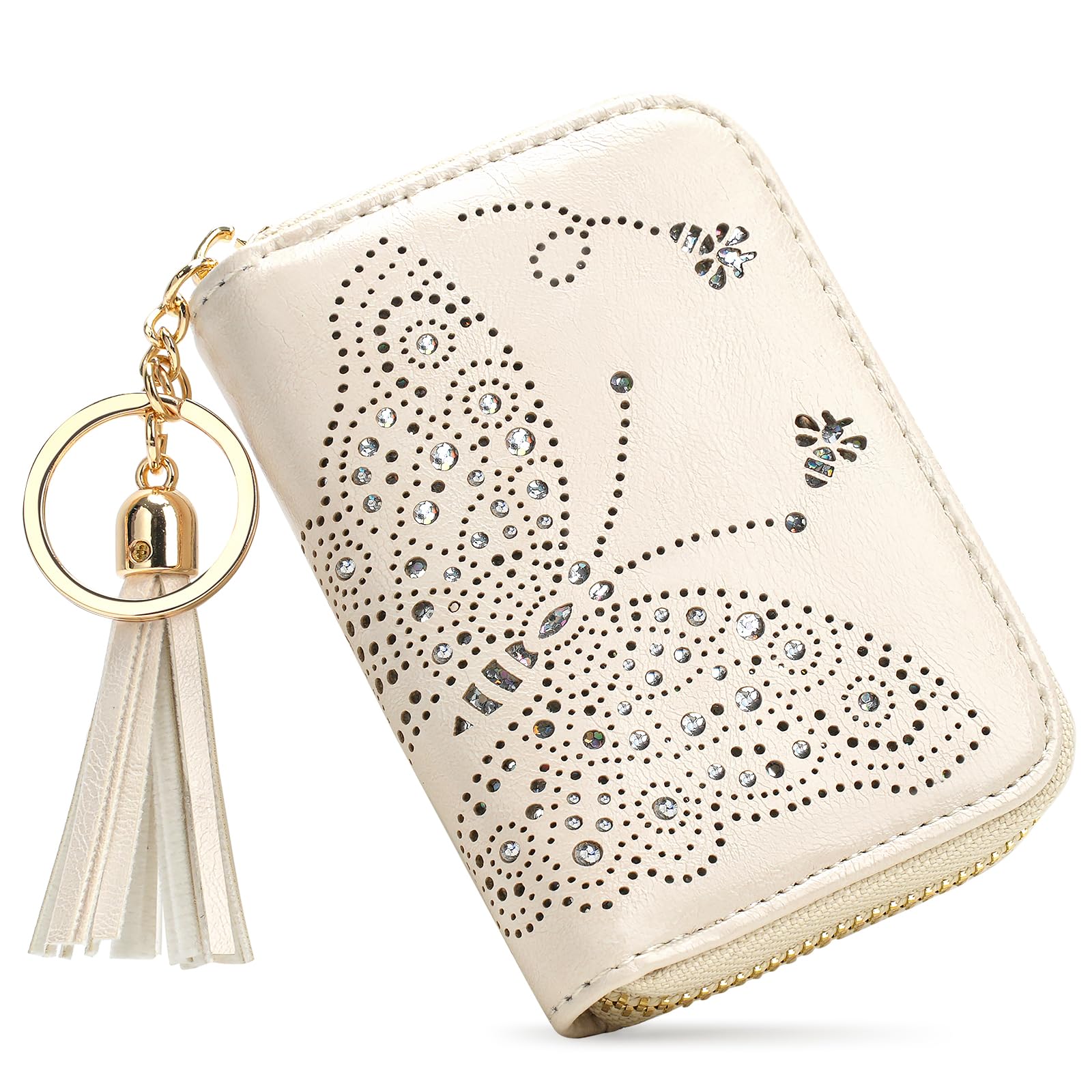 APHISON RFID Credit Card Holder Zipper Card Case Keychain Small Wallet for Women