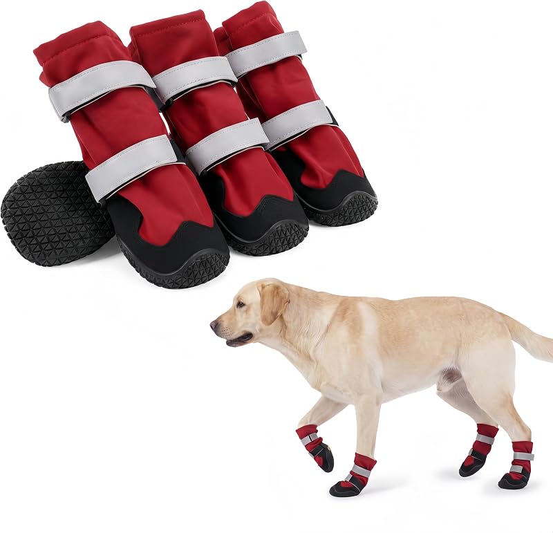 Botas para Cães com Cano Alto, Solado Antiderrapante e Faixas Refletivas PAWsay – Vermelho