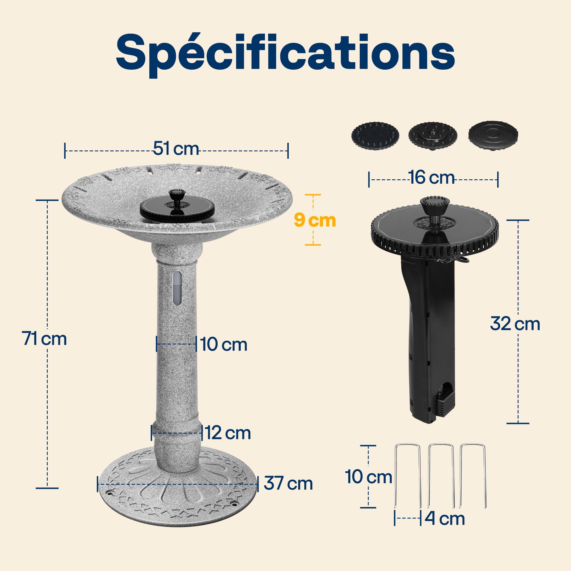 VIVOHOME ⌀51cm Bain d'oiseaux Solaire Fontaine avec 4,5L Réservoir, Vert