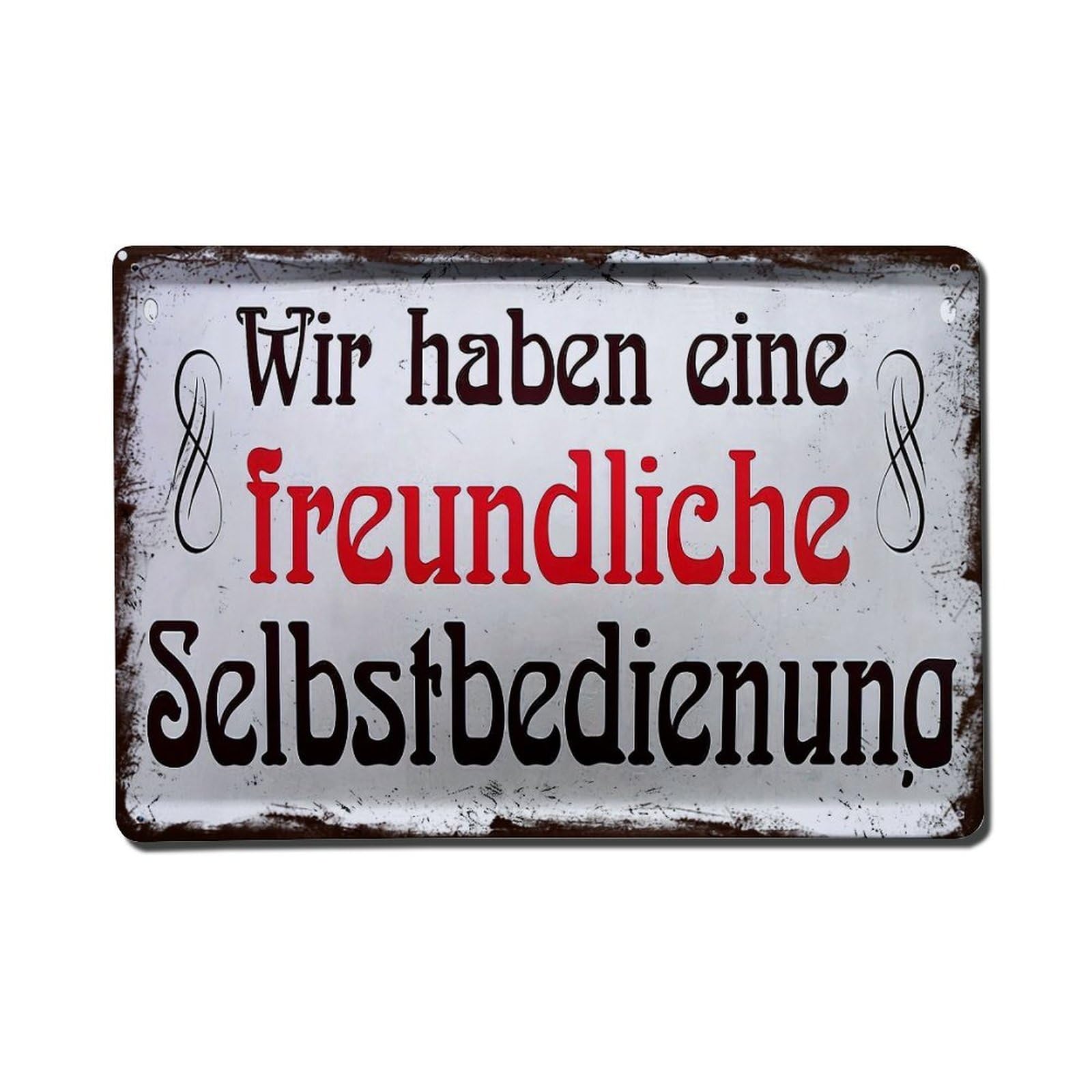 Wir Haben Eine Freundliche Selbstbedienung Tin Sign Metal Poster Vintage Metal Signs for Home Man Cave Bar Cafe Kitchen laundry room Wall Decorations Gift 8x12Inch