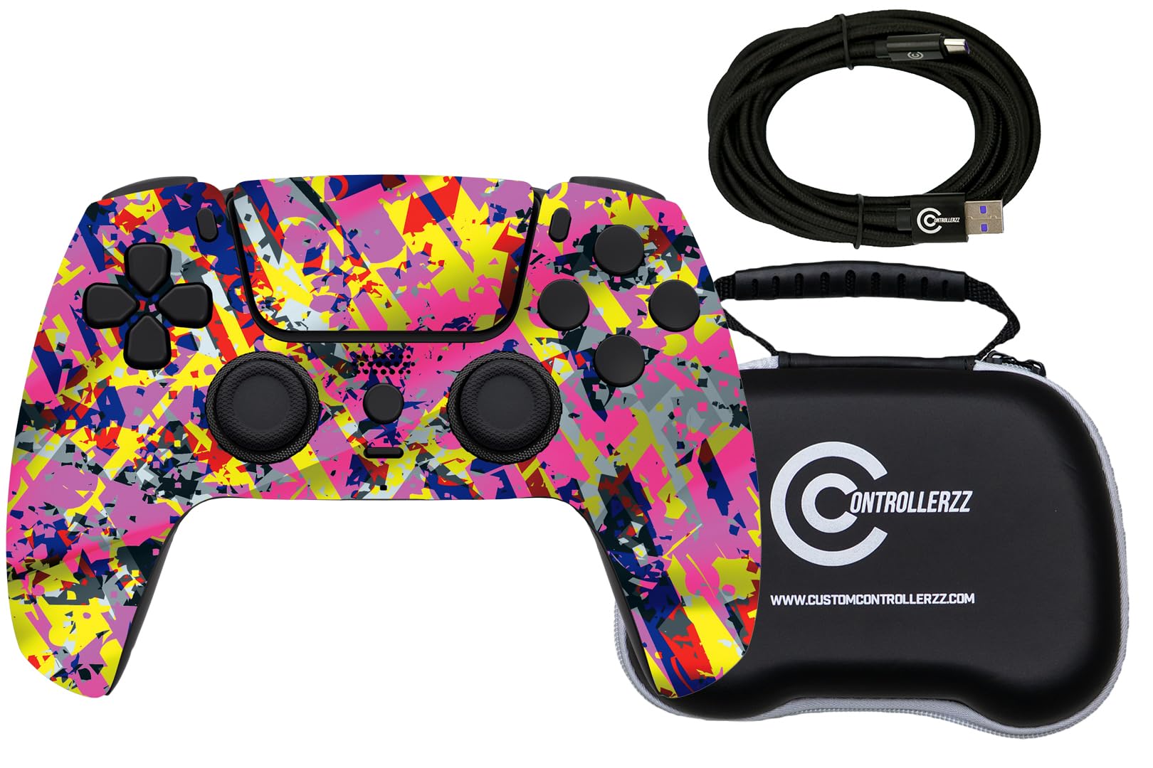 Custom Controllerzz Neon Drip Controller Bundle Includes Neon Drip Custom Wireless Controller for PS5 PC Braided USB-C Cable