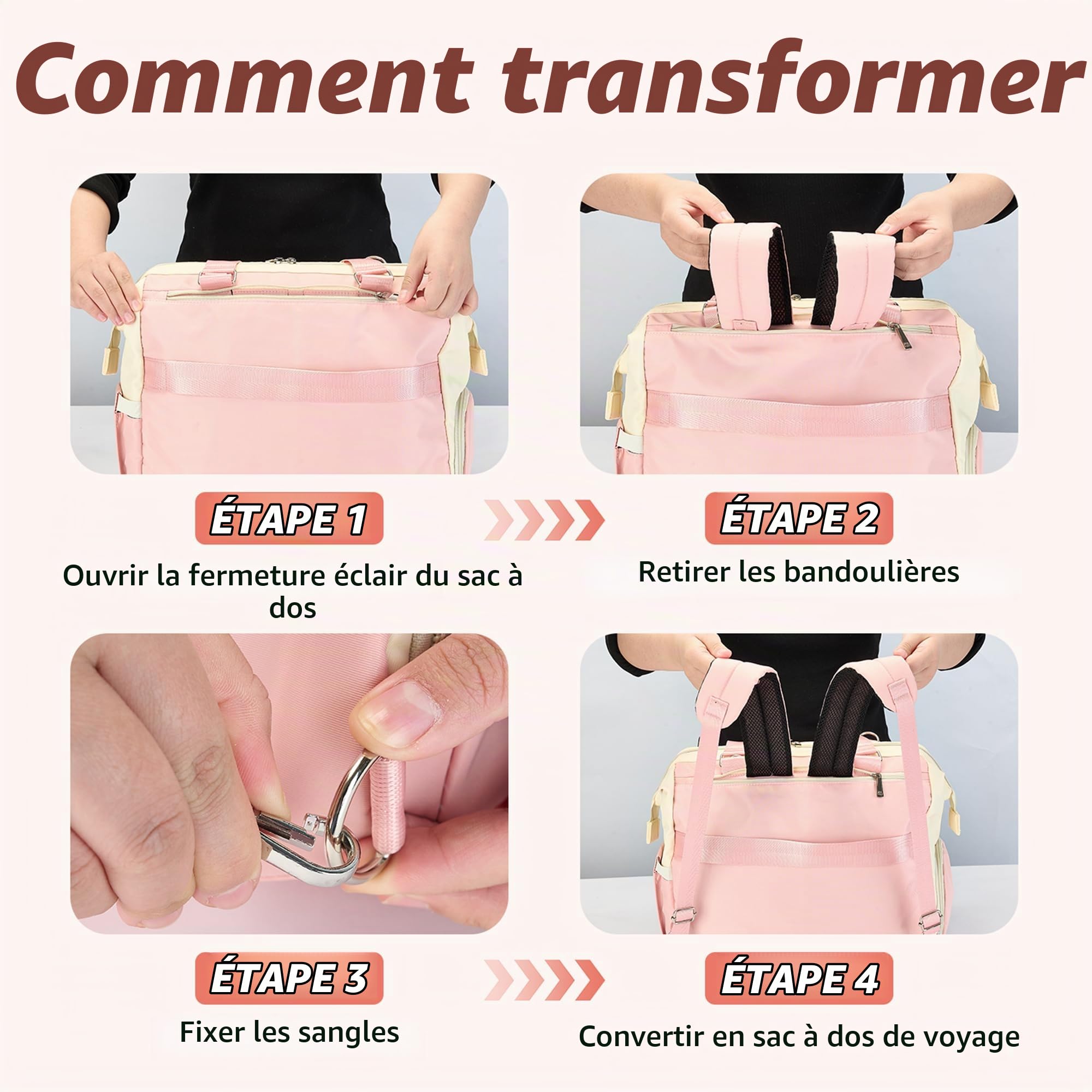 Sac à Langer,Grand Sacs Bébé à langer pour Imperméable,Portable Sac à bandoulière,Sacs à dos de voyage pour bébé avec bretelles avec Matelas à Langer(T3039-Pink)