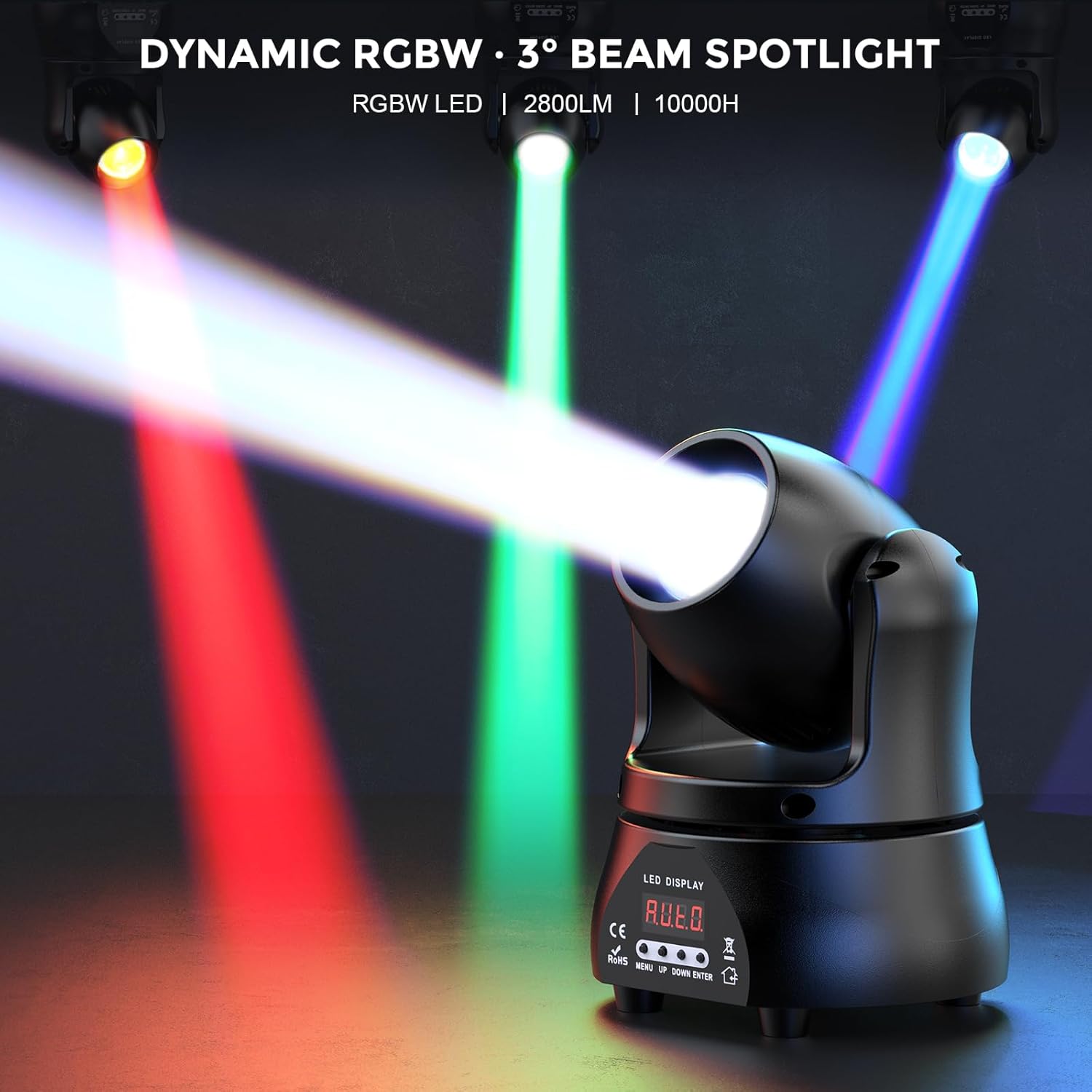 2PCS 40W LED Moving Head Light RGBW Beam Lighting Stage Spotlights with DMX Sound Activated Auto Mode for Parties Wedding Clue Live Band Show Church