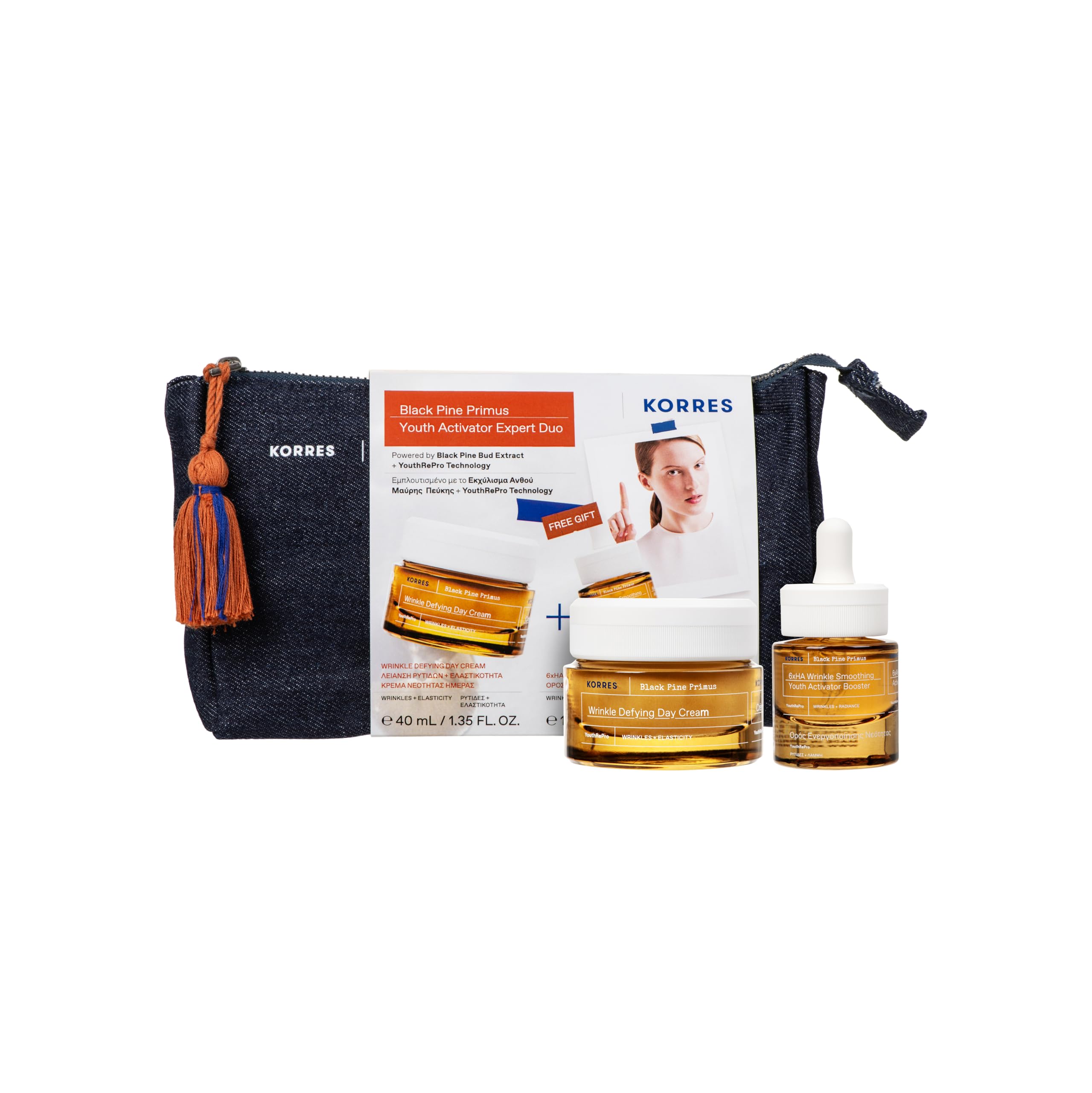 KORRES Black Pine Primus Youth Activator – Expert Duo, set di cura anti-invecchiamento in crema da giorno da 40 ml e Booster da 15 ml per una maggiore forza di serraggio e un aspetto ridotto delle