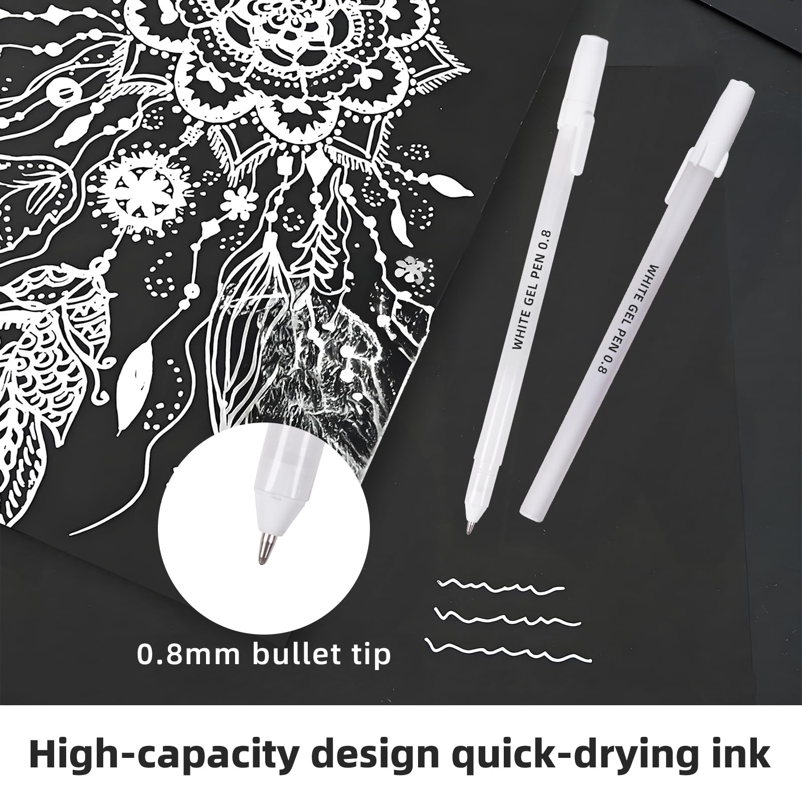 YOOUSOO White Gel Pens 6 Pack 0 8mm Premium White Ink Gel Pen For Black Paper Art Writing — view 3