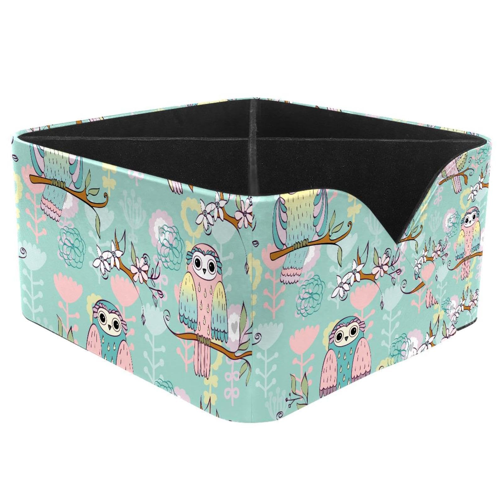KengjuTesu Beautiful Owl Sitting on the Branches Flower Pattern Desktop Organizer Pen Holder, Rectangular Pencil Cup for Office, Study and Makeup Stations