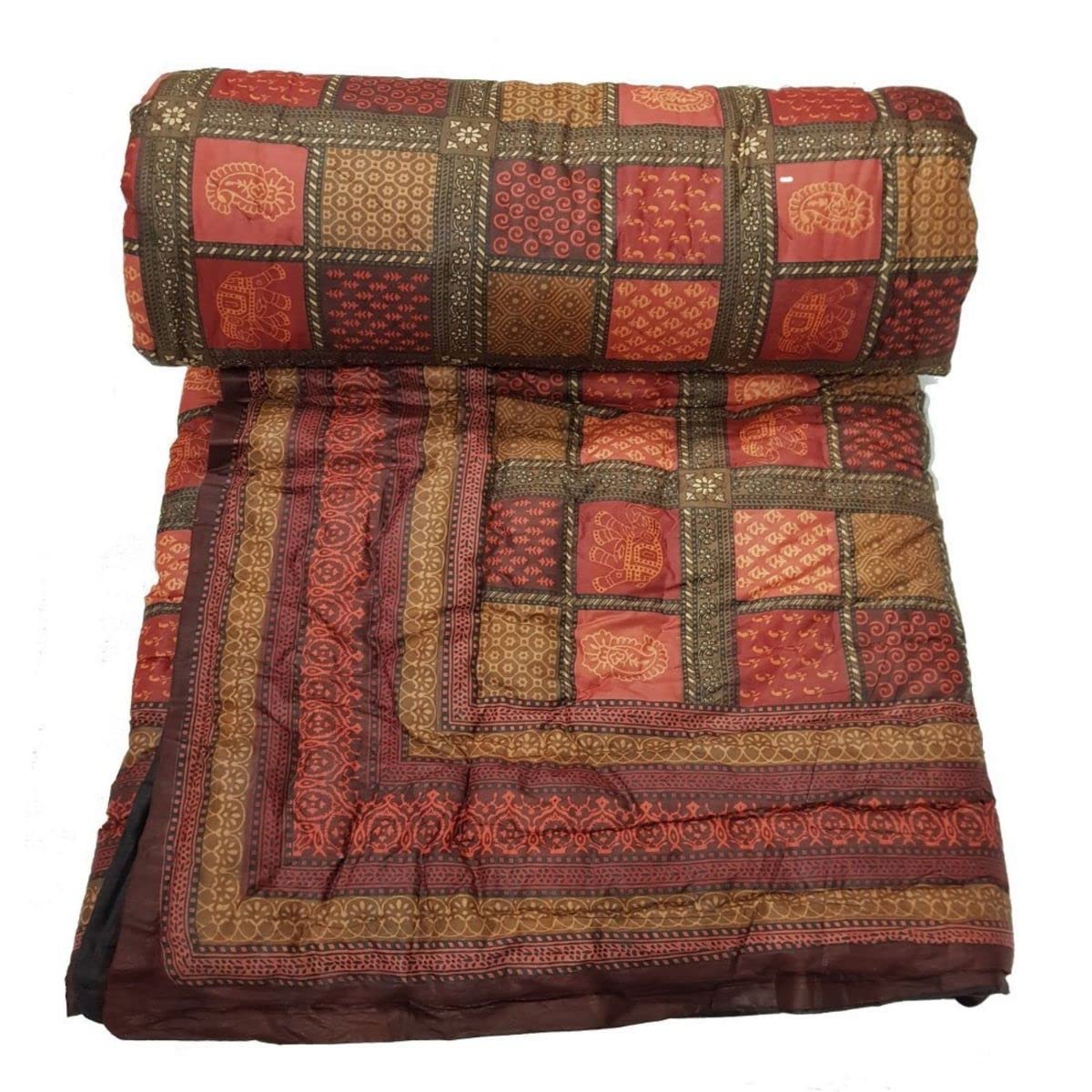 SVT Rajasthani Traditional Jaipuri Single Razai/Quilt/Blanket/ac Comforter (Multi Maroon, Single)-image-36