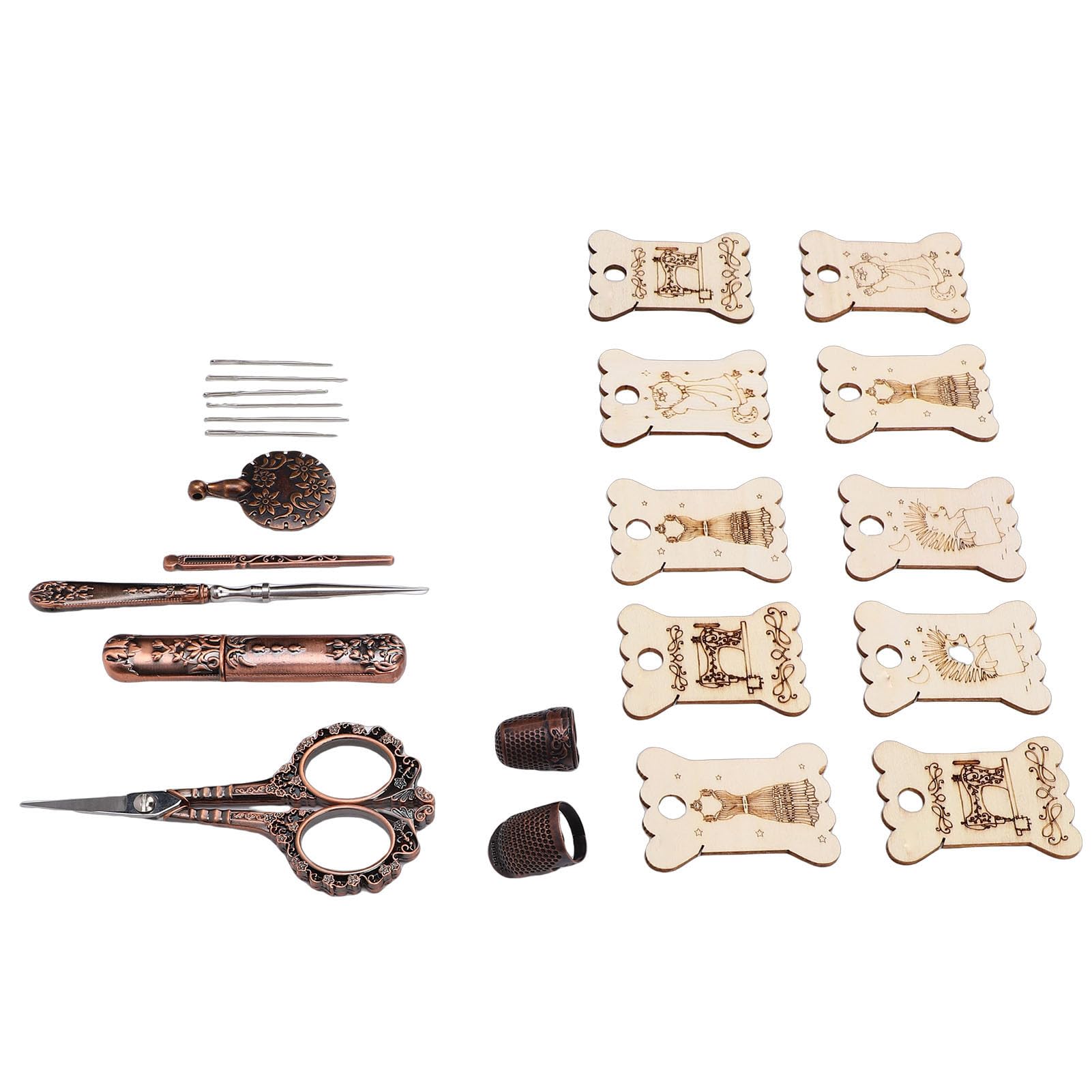 Cosiki Vintage-Stickscheren-Set, Antikes Nähnadel-Set, Bastel-Aufbewahrungsbox mit Fadenschneider und Zubehör, Ideal Zum Nähen, Stricken und Basteln