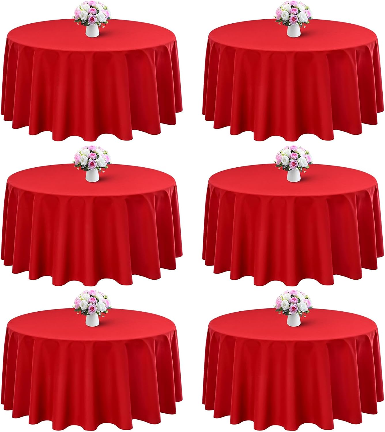 LOKUME 6 Pack Red Round Tablecloth 90 Inch Round Tablecloth