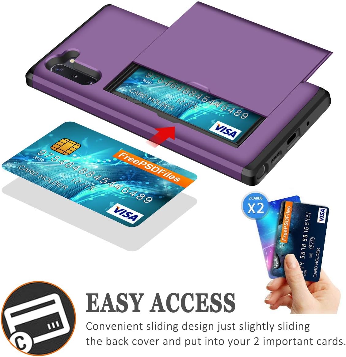 SAMONPOW Wallet Cover for Galaxy Note 10 Case with Card Holder Dual Layer Hybrid Shell Heavy Duty Protection Shockproof Anti Scratch Soft Rubber Bumper Cover Case for Galaxy Note 10 6.3 inch Purple