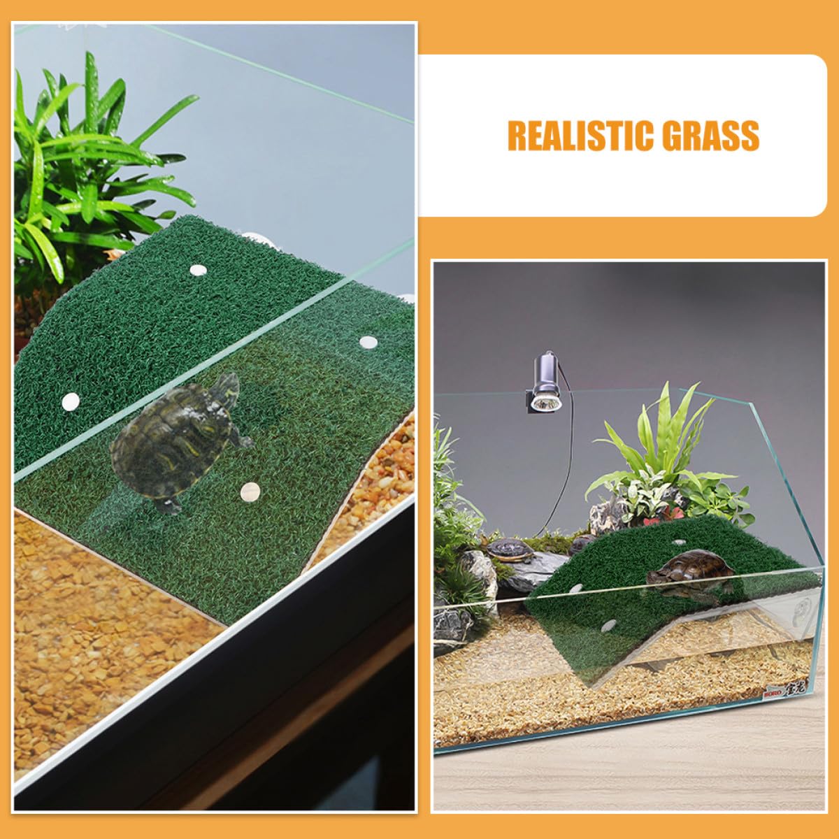 ULTECHNOVO Plataforma con Césped Artificial Realista para para Tortugas Acuáticas Rampa de PP, 2 Piezas para de Terrarios y Acuarios