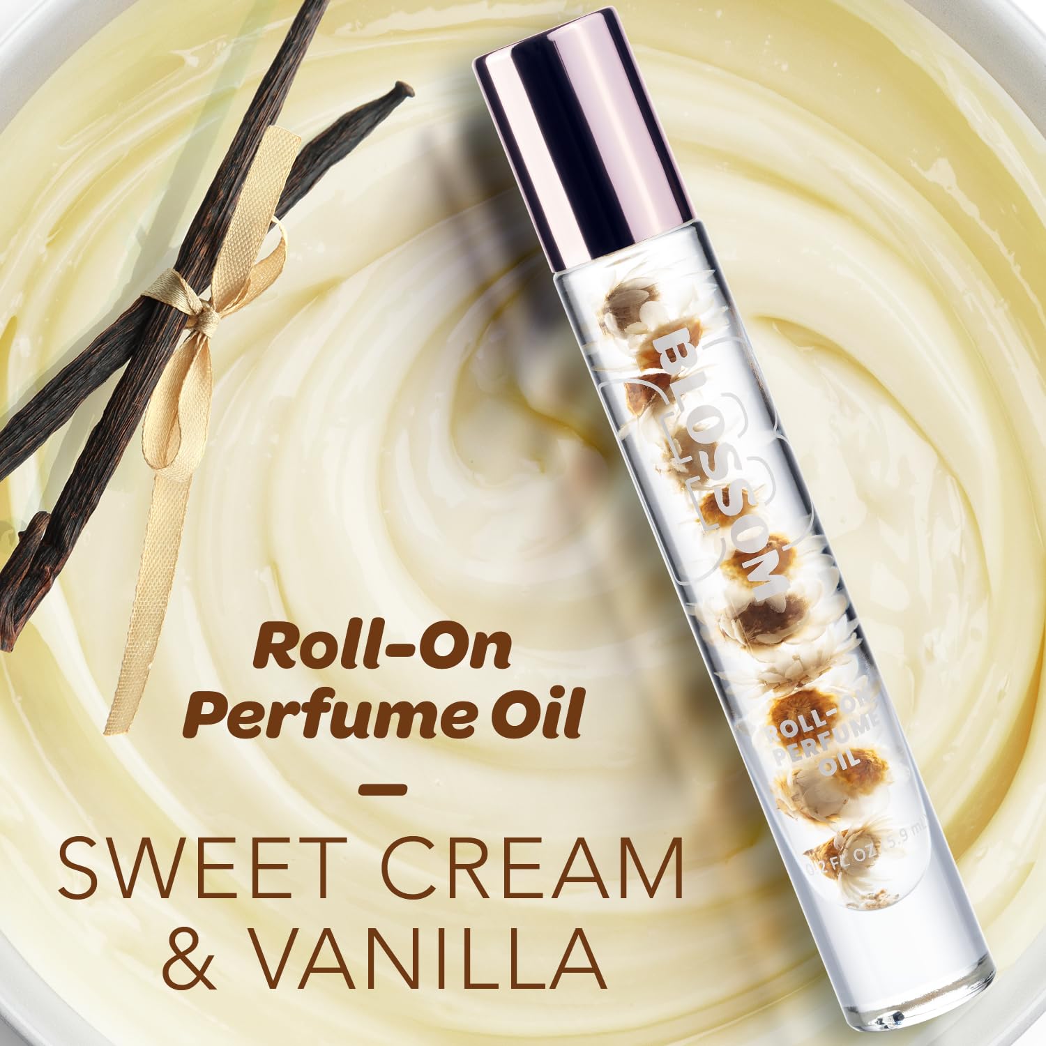 vanilla roll on perfume Blossom Vanilla Sweet Cream close-up of rollerball