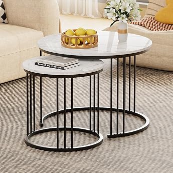 Garden 4 you Round Coffee Table Set of 2 Living Room Table Modern Wooden Coffee Table Side Table Set Round Coffee Table Sofa Table Table Combination for Living Room Office Balcony Black