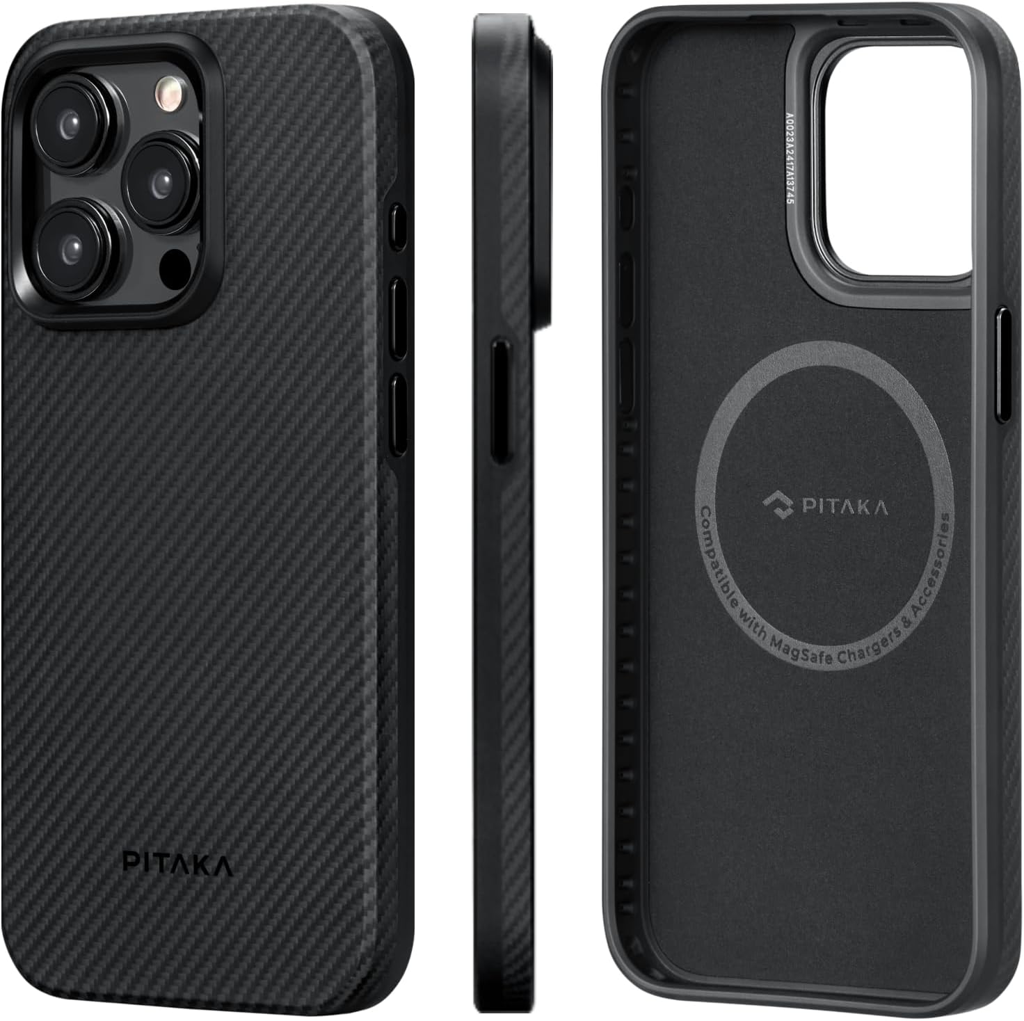 pitaka Protective Case for iPhone 15 Pro Max, 6.7 Inch, Military Grade Shockproof iPhone 15 Pro Max Phone Case, Compaitble with MagSafe [MagEZ Case Pro 4] 600D Aramid Fiber, Black/Grey (Twill)