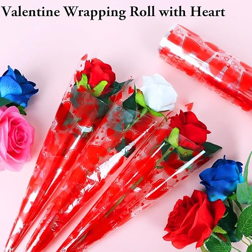 Miniatura 4 de DIYASY Rollo de celofán con diseño de corazones, 100 pies x 32 pulgadas, bolsas de celofán para el día de San Valentín, 2.3 mil de grosor,