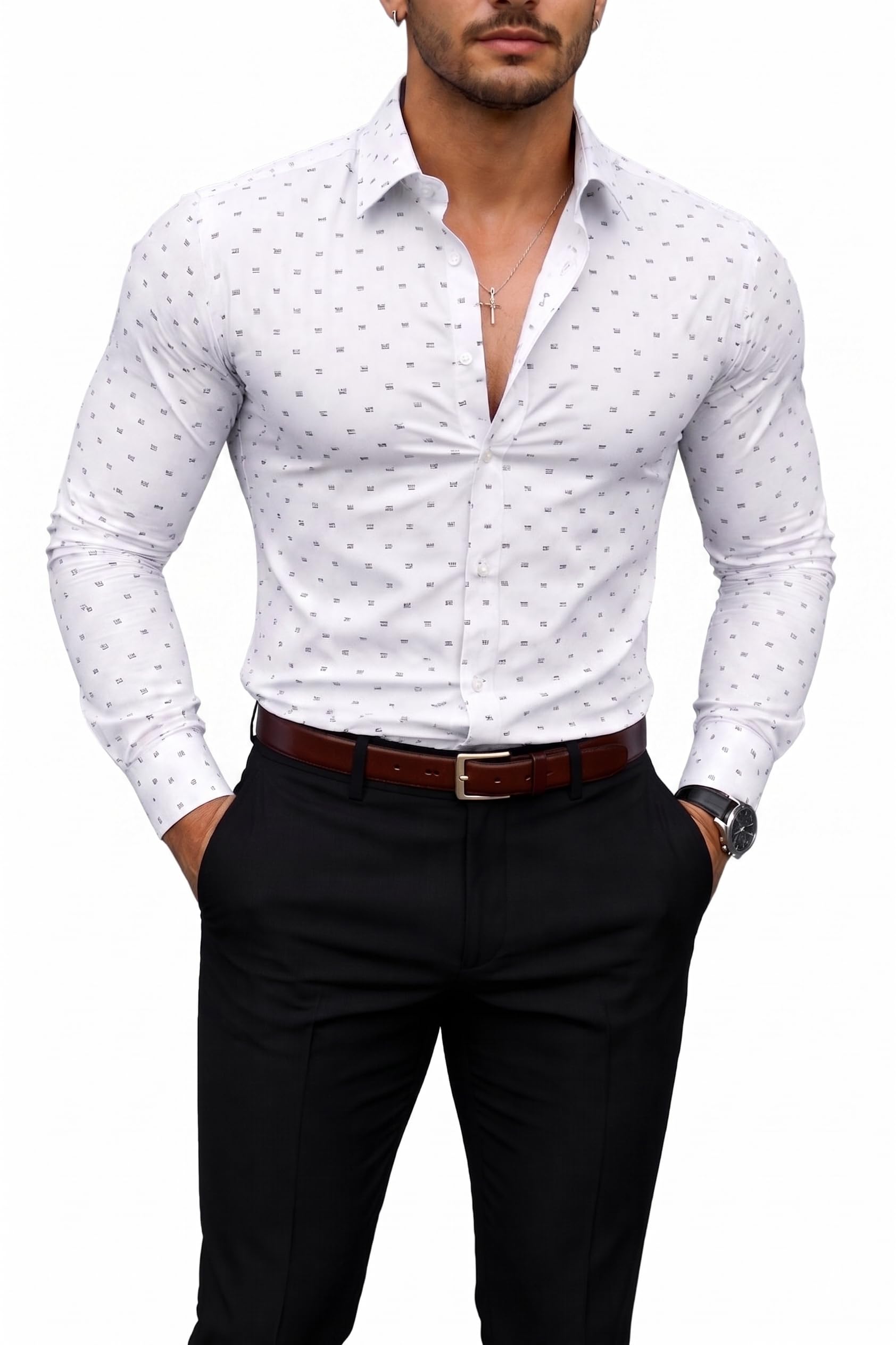 Premium Pure Cotton White Printed Shirt Piece Fabric (Designer Geometric Pattern)-image-2