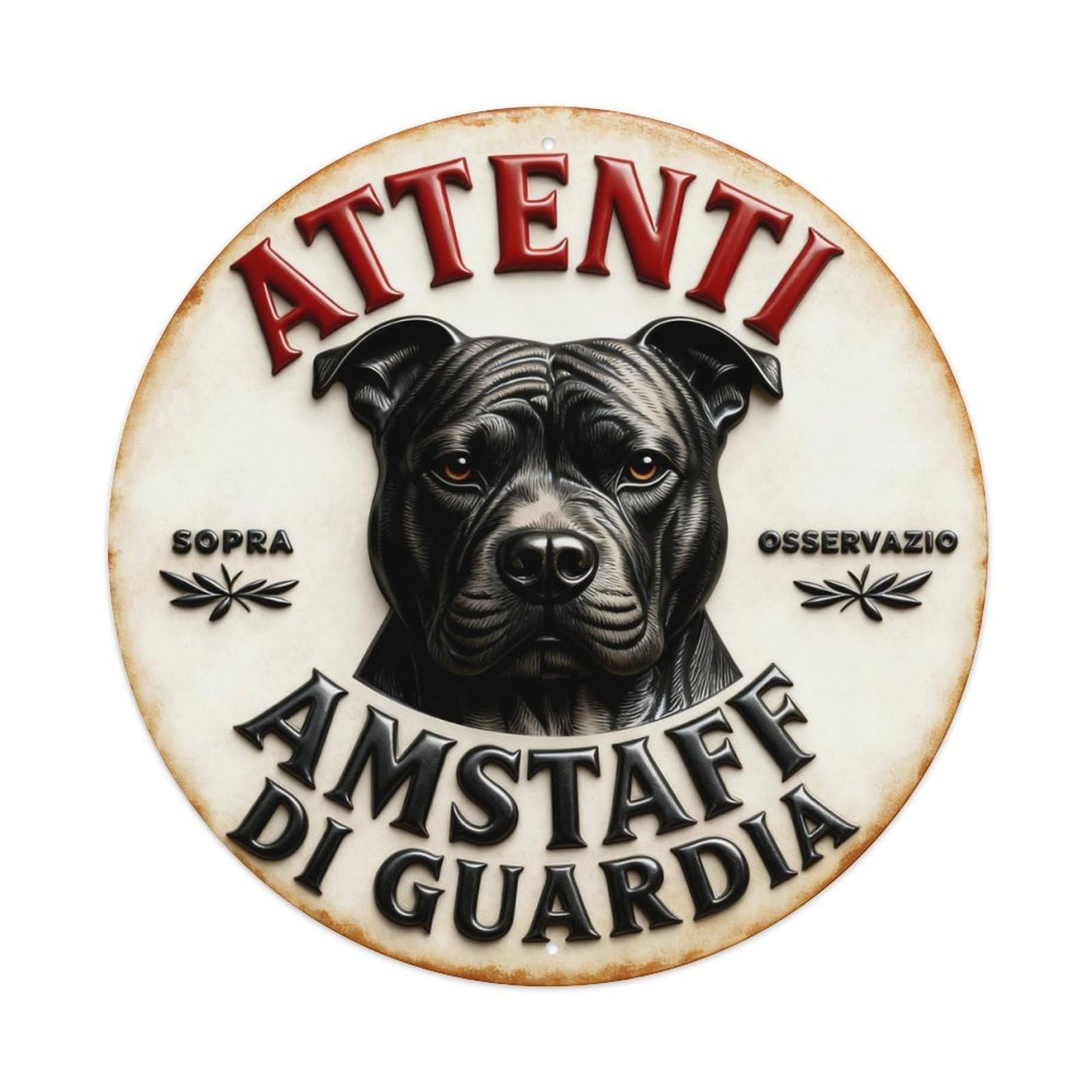 Beware Observation Amstaff On Guard Round Metal Tin Sign Vintage Wall Decor, Bar Garage Cafe Kitchen Home Wall Art Poster 8x8inches