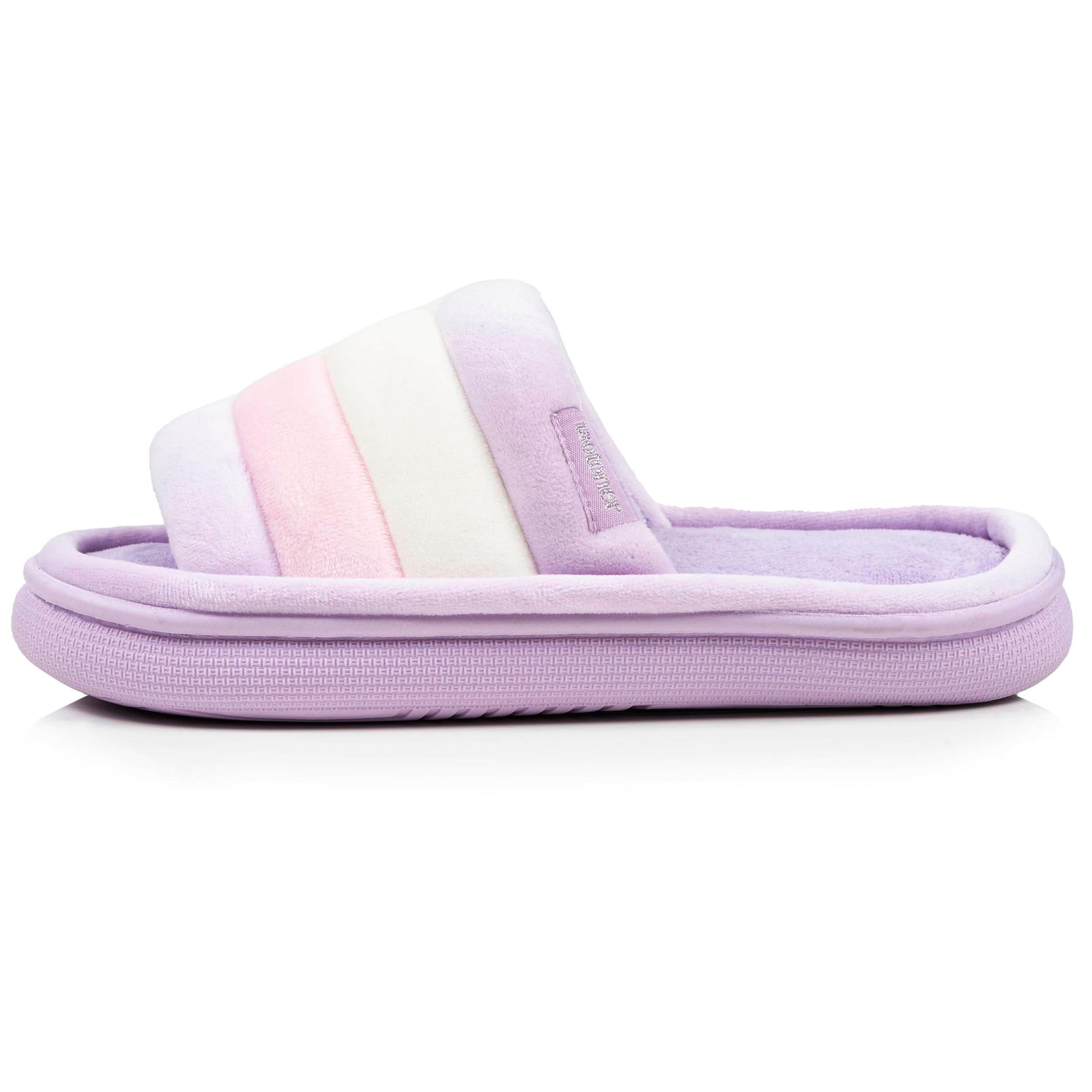 Isotoner Chaussons pantoufles Mules ouvertes femme velours semelle bloup xtra confort,