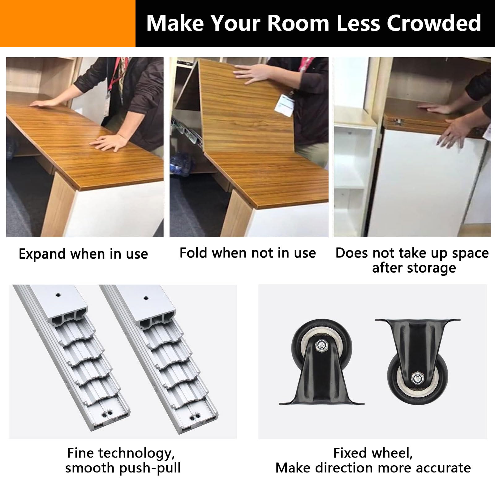 Guía Telescópica De Aluminio para Mesas De Armario, Riel Extensible Riel Telescópico Oculto De Varias Secciones para Mesas, para Dormitorios, Despachos Y Encimeras De Cocina,1450mm