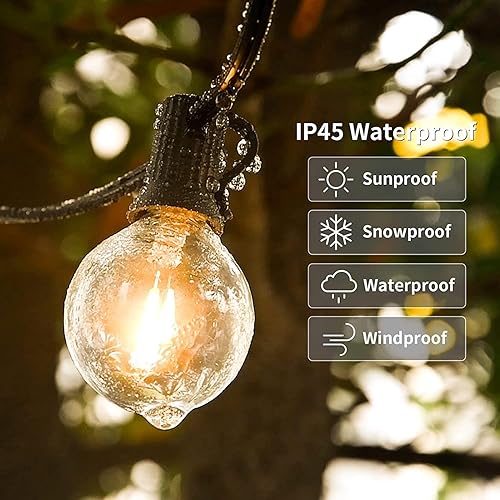 Miniatura 5 de Tira de luces para exteriores, 150 pies con 78 bombillas LED G40 regulables, inastillables, transparentes, aprobación UL, impermeable, 1 W, 2700 K,