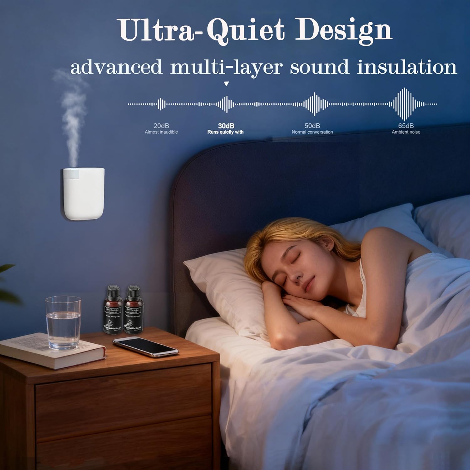 Waterless Diffuser for Essential Oil, Plug in Wall Scent Diffuser for Home, Quiet Cold Air Aromatherapy Diffuser with 500 Sq Ft Coverage, Includes 2×30ml Hotel-Inspired Oils (White)