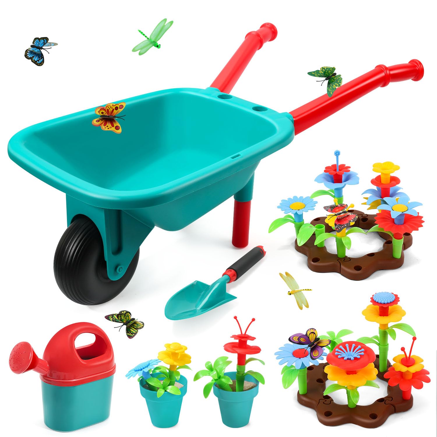 cute stone Juego De Herramientas De Jardinería para Niños, Juguetes De Jardín con Carretilla, Regadera, Pala, Juguete De Construcción para Jardín De Flores, Juguete De Simulación para Exteriores