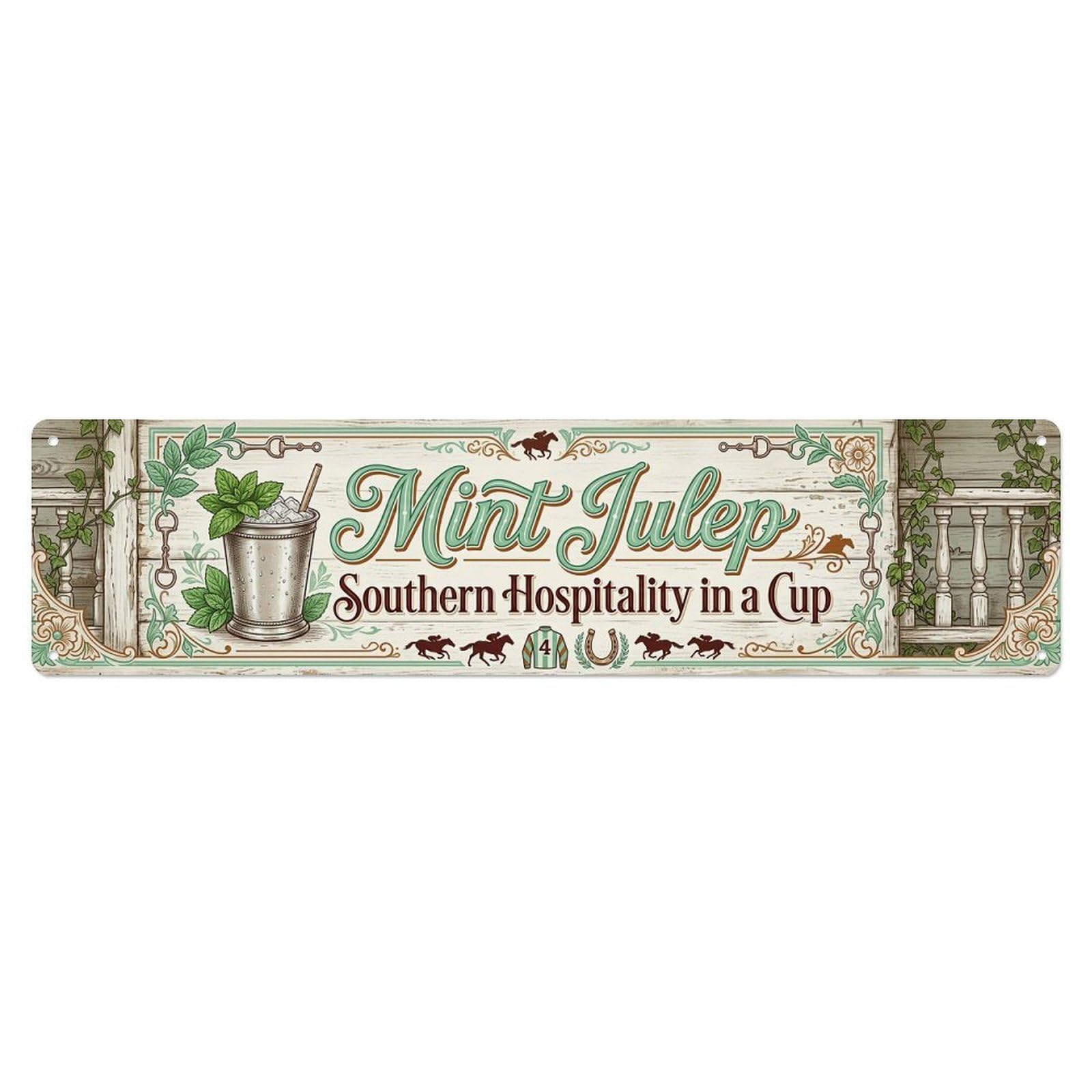 Mint Julep Southern Beverage Metal Tin Sign Plaque Wall Decor for Cafe, Club Bar, Office, Home Garden Metal Poster 4x16Inch