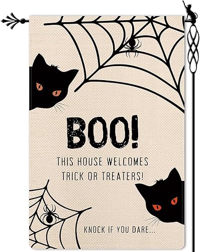 Bandera de jardín de Halloween Boo, bandera de jardín de gato espeluznante, araña aterradora, vertical, de doble cara, rústica, arpillera, patio,