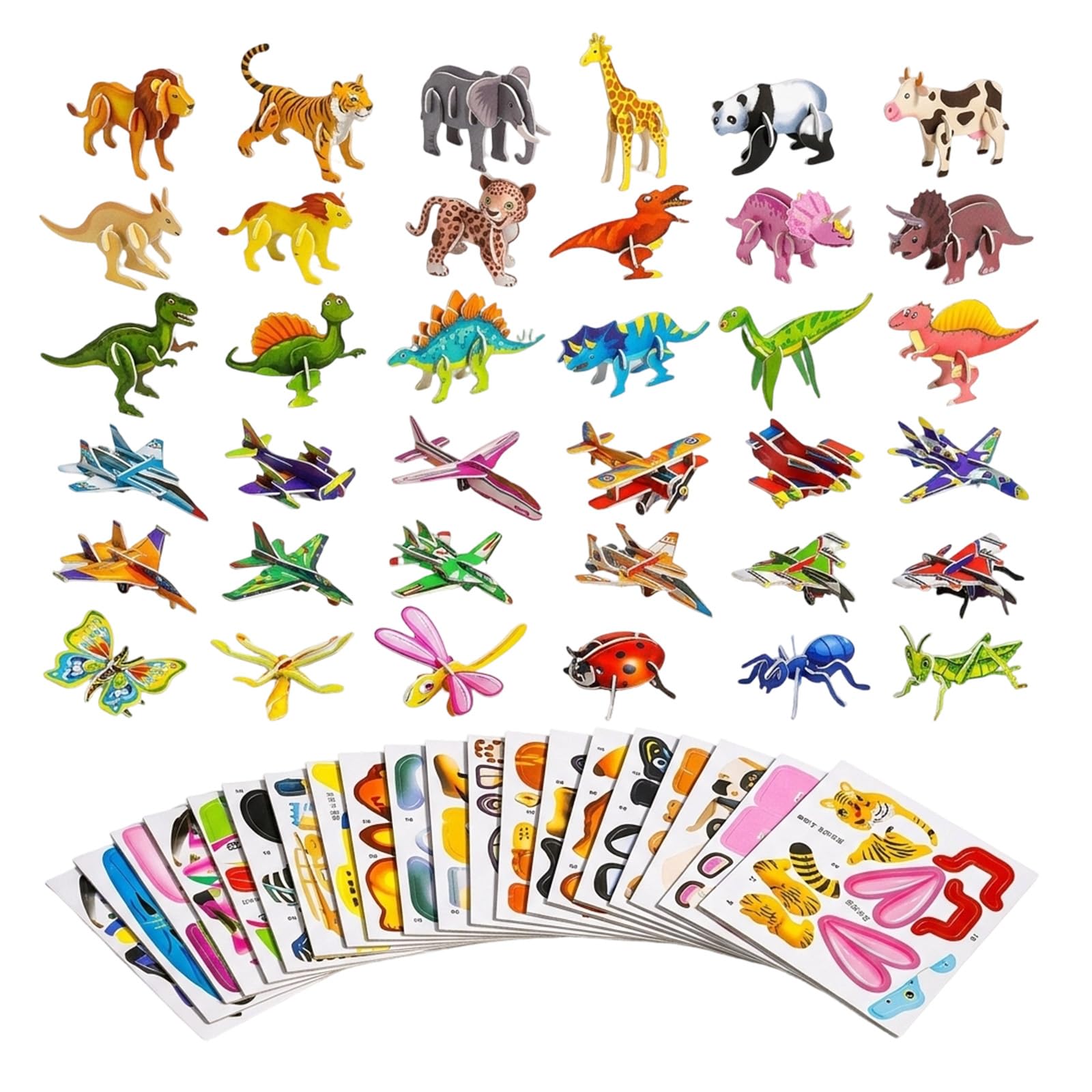100Pcs 3D Puzzle, 3D Cartoon Puzzle,Activity for Family Bonding and Skill Development, Dinosaur Puzzle and Animal Models, Compact Size 8.5 x 6 x 3 cm