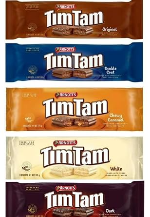 Tim Tam Sampler 5 Pack Variety Original, Double Coat, Chewy Caramel, White & Dark Chocolate & Australian Chocolate Biscuit Cookies Assortment
