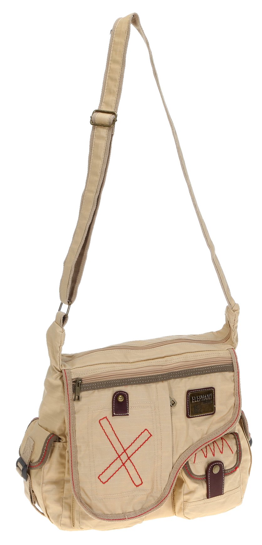 6 Teile Set: Wickeltasche ELEPHANT COATED Schultertasche + Wickelmatte + WIndelsafe + Kinderwagenfix (Sand)