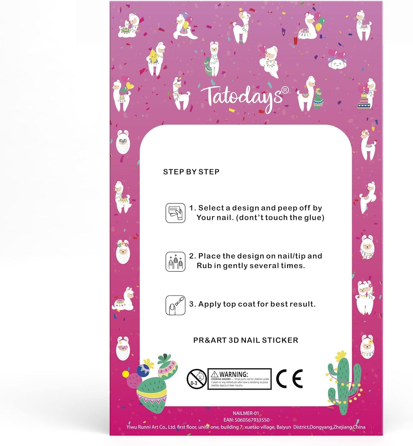 Nails Stickers Alpacas Llamas Rainbows Hearts Stars Cupcakes Cute Kids Fake Art Finger for Girls Decal kit Transfer Set Birthday Party Bags Children Stocking Filler