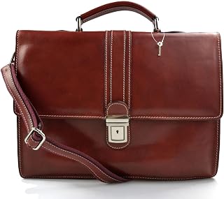 Leather mens ladies briefcase office handbag shoulderbag messenger business bag satchel red