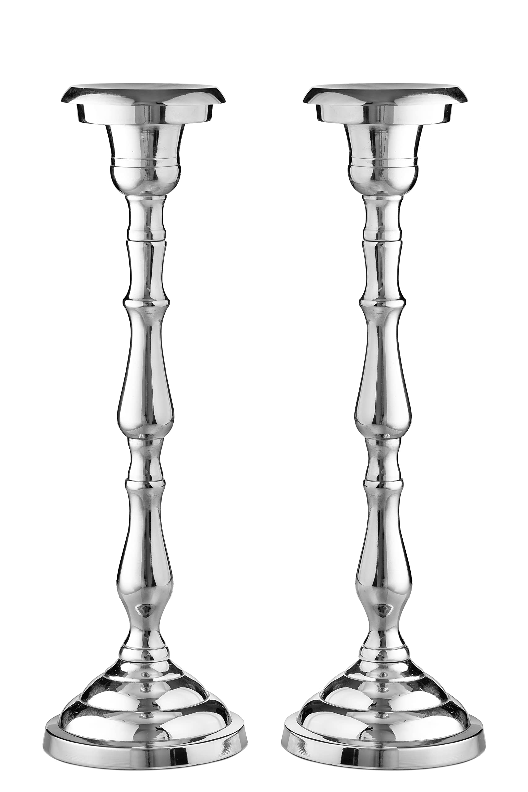 Klikel Silver Candlesticks Set of 2-10 Inch Aluminum Candlestick Holder Set