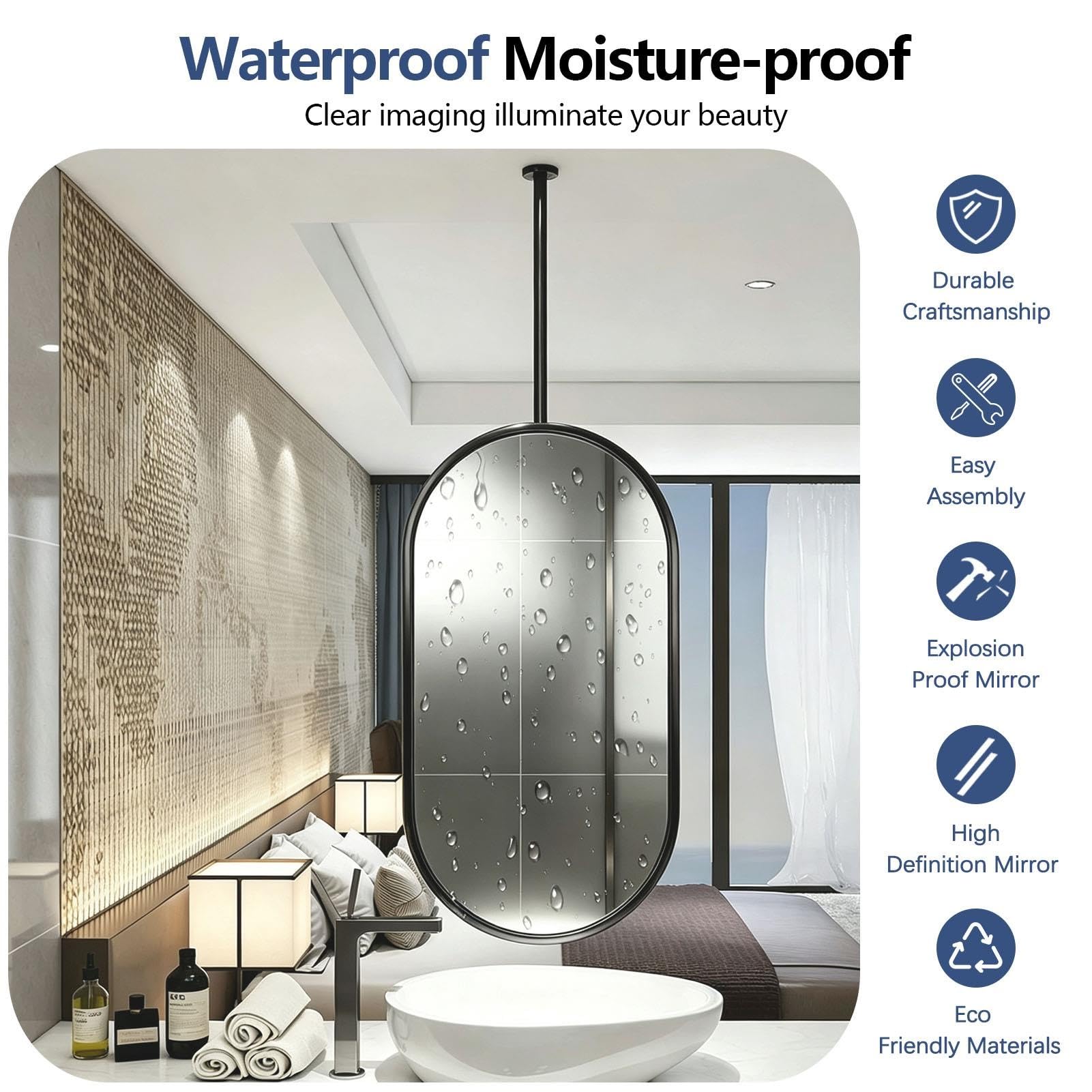 Specchio da bagno cromato ovale, specchio decorativo appeso al soffitto