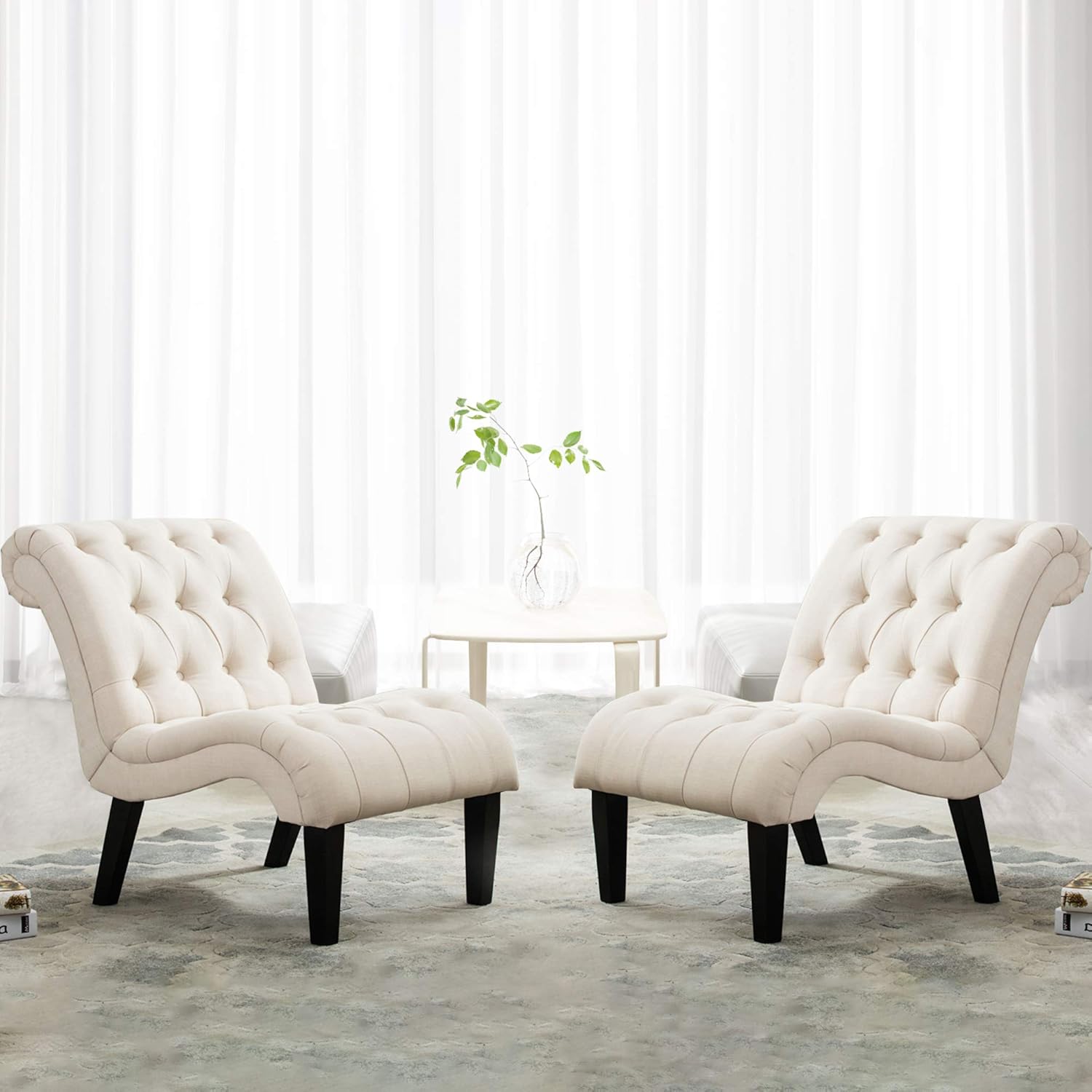 Buy Yongqiang Set Of 2 Accent Chair For Living Room Bedroom Upholstered Tufted Curved Backrest Casual Fabric Chairs With Wood Legs Cream Online In Indonesia B07w3vffc8 Buy Yongqiang Set Of 2 Accent Chair For Living Room Bedroom Upholstered Tufted Curved Backrest Casual Fabric Chairs With Wood Legs Cream Online In Indonesia B07w3vffc8