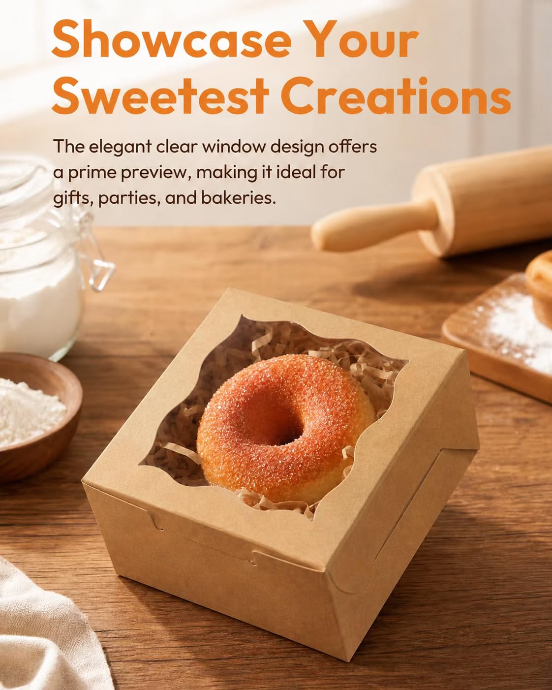 Gcardist 200 cajas de panadería marrones con ventana de 10,16 x 10,16 x 6,35 cm, cajas de macaron, pequeñas cajas de donuts y pasteles para fiestas, minilatas de galletas (4" x 4" x 2,5")