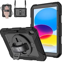 MENZO Case for iPad A16 11th Generation 11 Inch 2025, iPad 10th Gen 2022 10.9 inch, 360 Rotating Stand, Built-in Pencil Holder, Convenient Hand and Shoulder Strap, Durable Shockproof, Black
