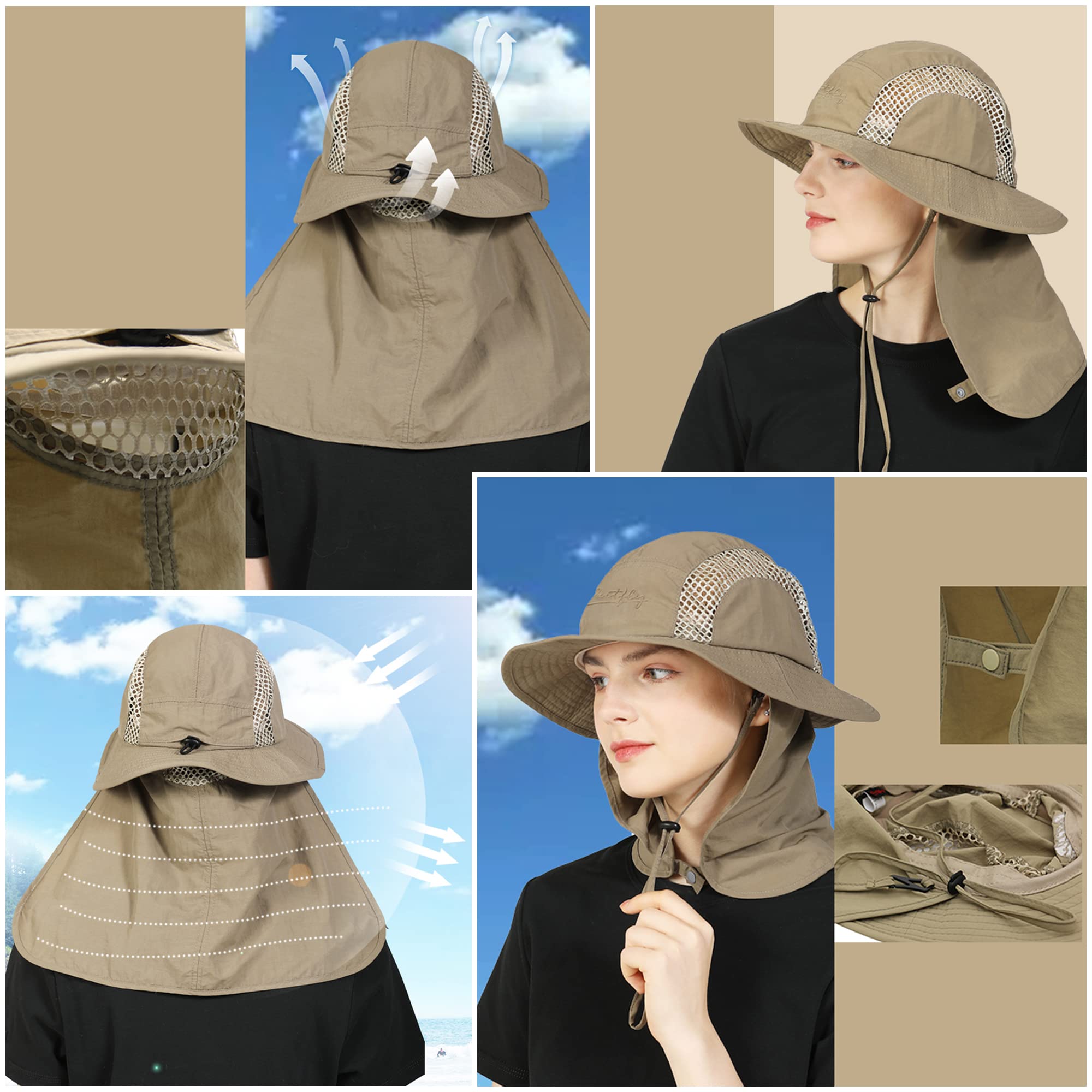 Unisex Cappello da Sole Safari con Protezione per Collo 25cm Extra Lunga e Tesa Larga da 11cm Protezione UV Traspirante Cappello da legionario per all'aperto Pesca Campeggio 56-60