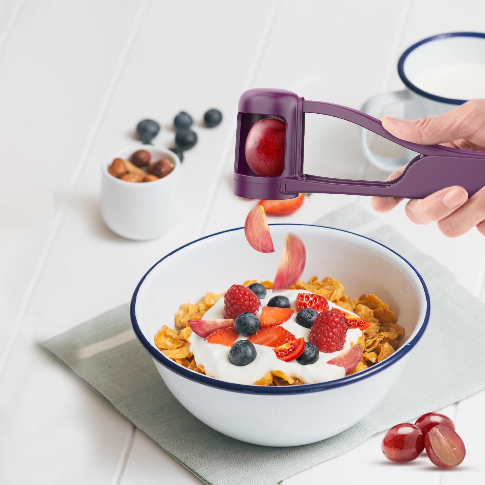 Luvan Grape Slicer for Baby,Grape Cutter for Toddlers Tomato Cherry Strawberry Cutter Into Tools 4 Pieces for Vegetable Fruit Salad,Stainless Steel Blades Quarter Grape Slicer Kitchen Gadget-Purple - Image 3