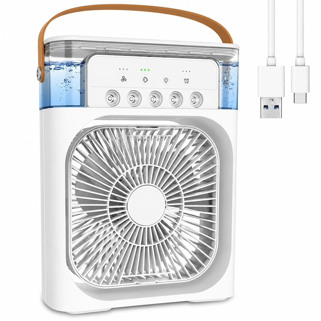 Portable Air Cooler Fan with Mist Spray, USB Powered Desktop Portable Cooling Fan, 60° Adjustable Mini Evaporative Cooler with Timer for Home, Camping, Office, Bedroom, Desk-picture-11