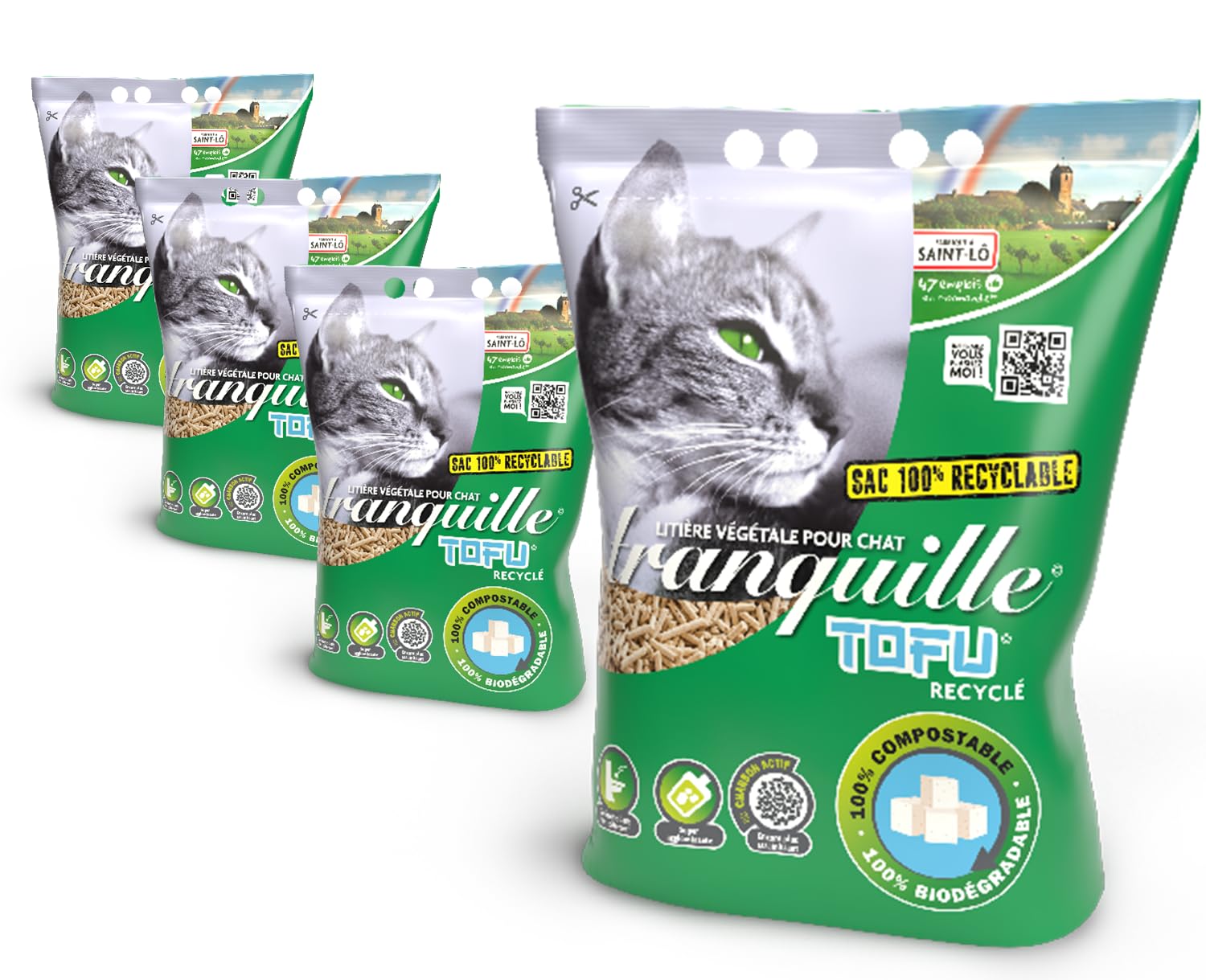 TRANQUILLE - Clumping Cat Litter with Recycled Tofu 4 Litres - Pack of 4