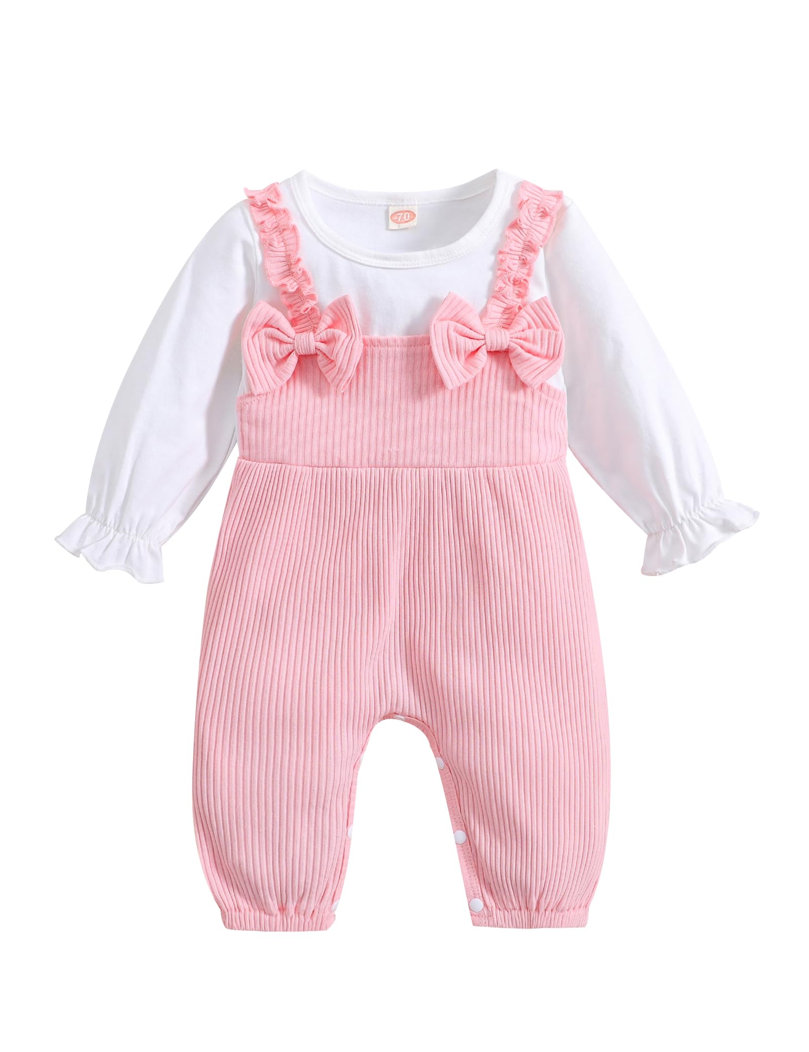 RefeinNewborn Baby Girl Clothes Ruffle Long Sleeve Romper Bodysuit Cotton Ribbed Bowknot Jumpsuit Onesie Outfit Set