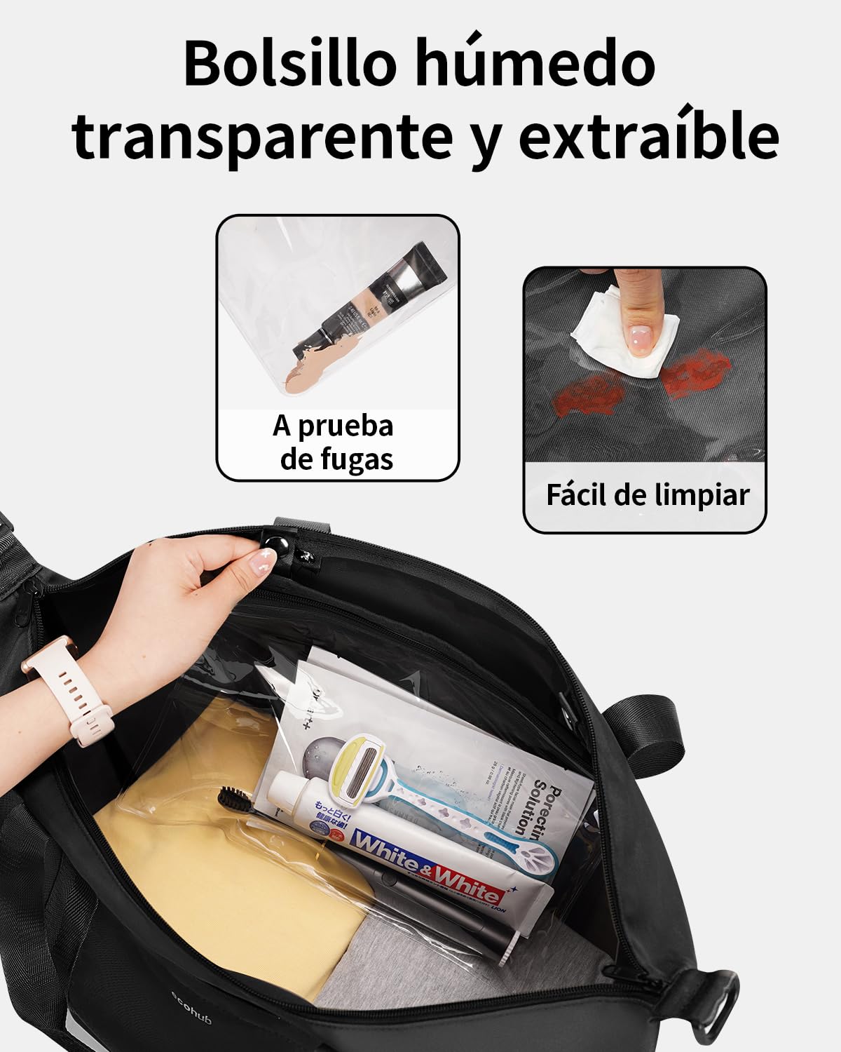 ECOHUB Bolsa de Viaje 40x30x20, para Ryanair Vueling Wizzair, Equipaje de Mano Impermeable, Bolsos Plegable con Húmedo Extraíble, Bolsas Deporte Gimnasio Mujer, Patente Pendiente 24L (Negro)