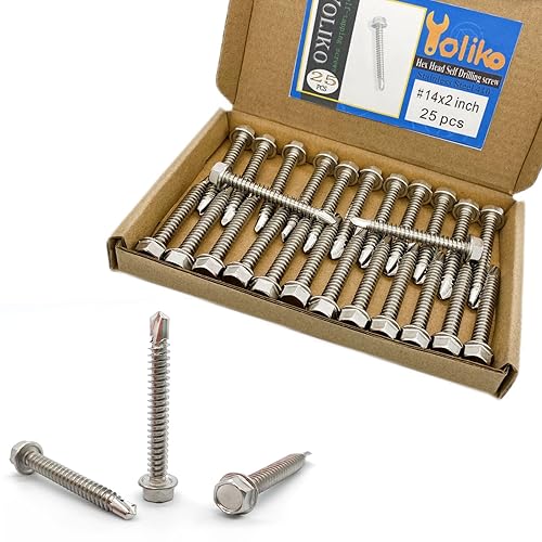 Tornillos autoperforantes de cabeza hexagonal de arandela #14 x 2 (1" a 3" disponibles), acero inoxidable 410, tornillos Tek de chapa