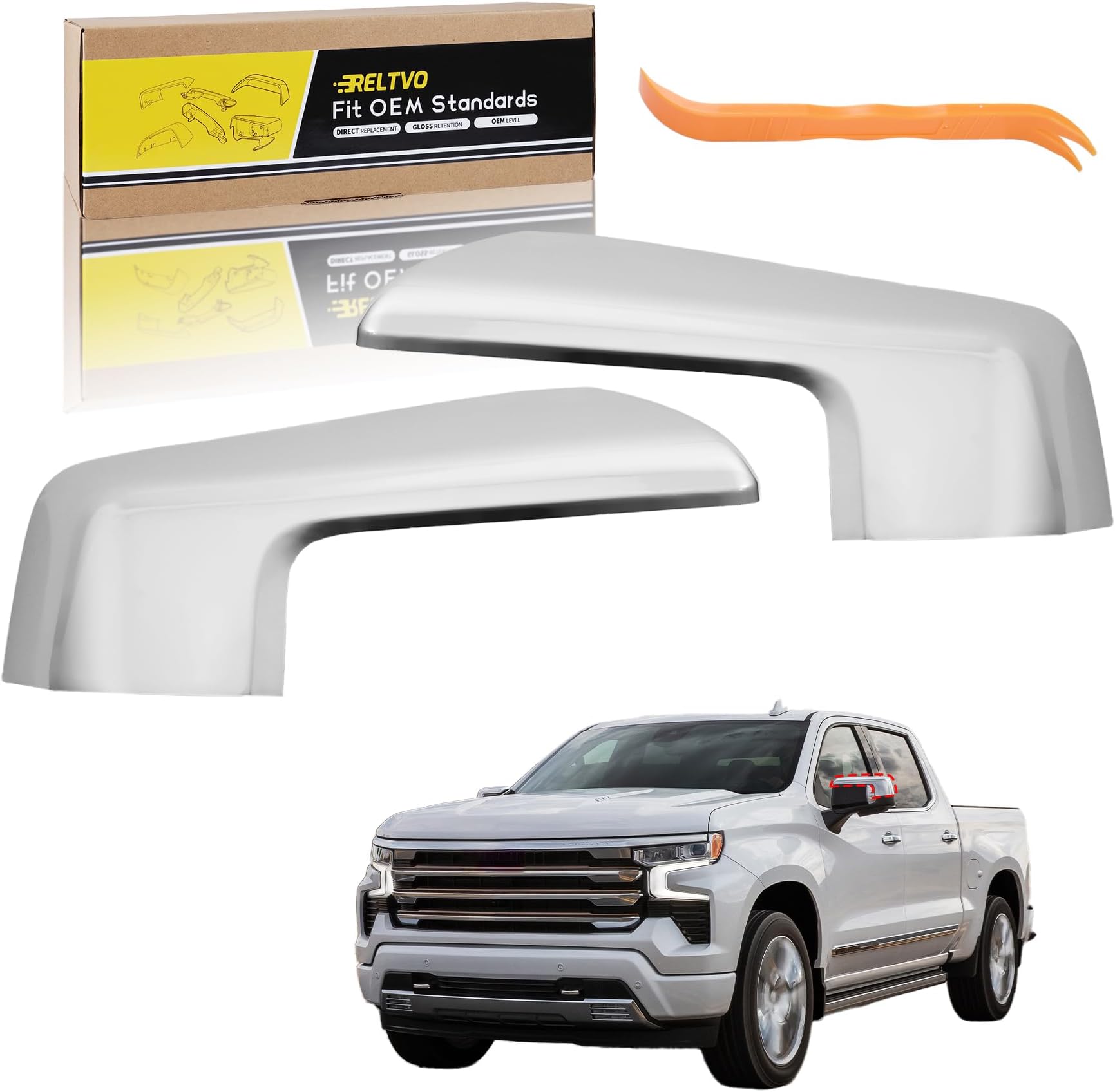 Chrome ABS Mirror Covers for 2019 2020 2021 2022 2023 2024 2025 Chevy Silverado 1500 & GMC Sierra 1500,Precision Fit Replacement Side Caps (Chrome, Left&Right)